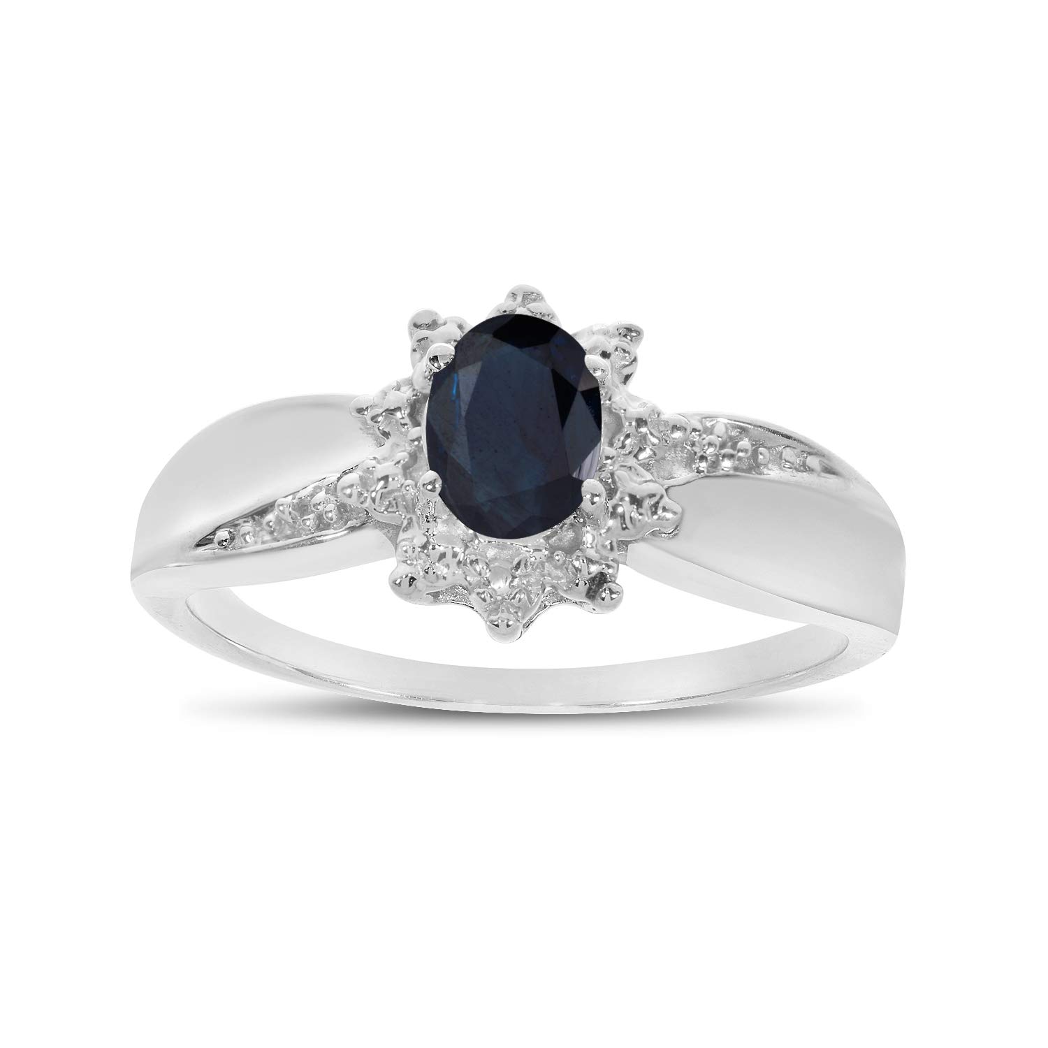 10K White Gold Oval Sapphire and Diamond Engagement Ring for Women - Elegant Wedding, Anniversary, or Promise Jewelry Gift