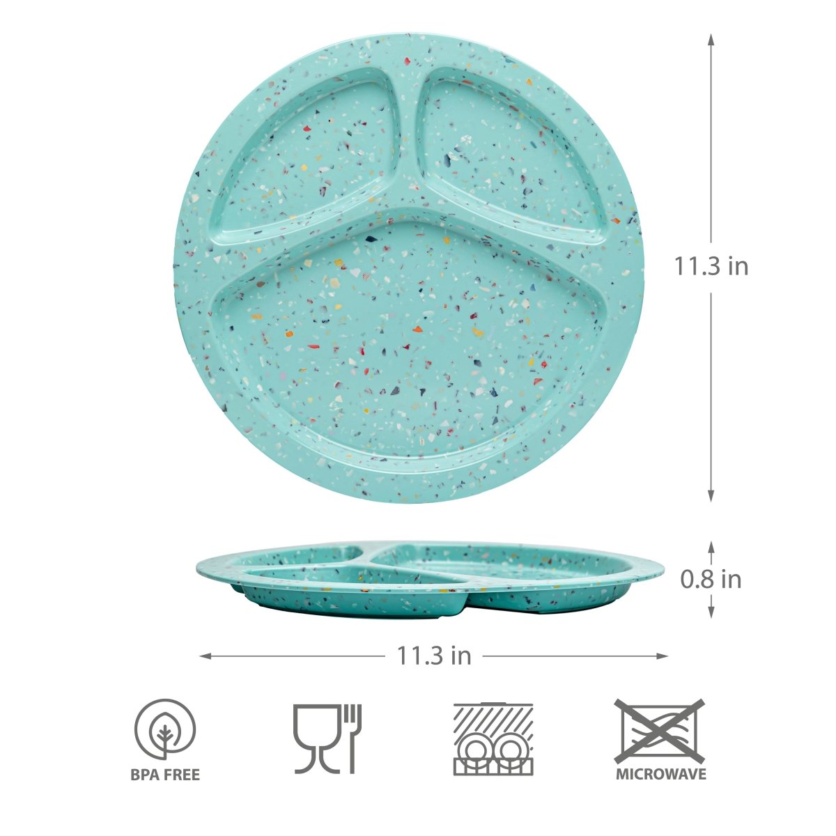 2-Piece Confetti Divided BBQ Plates Set - Green - Perfect for Outdoor Grilling, Picnics, and Party Serving