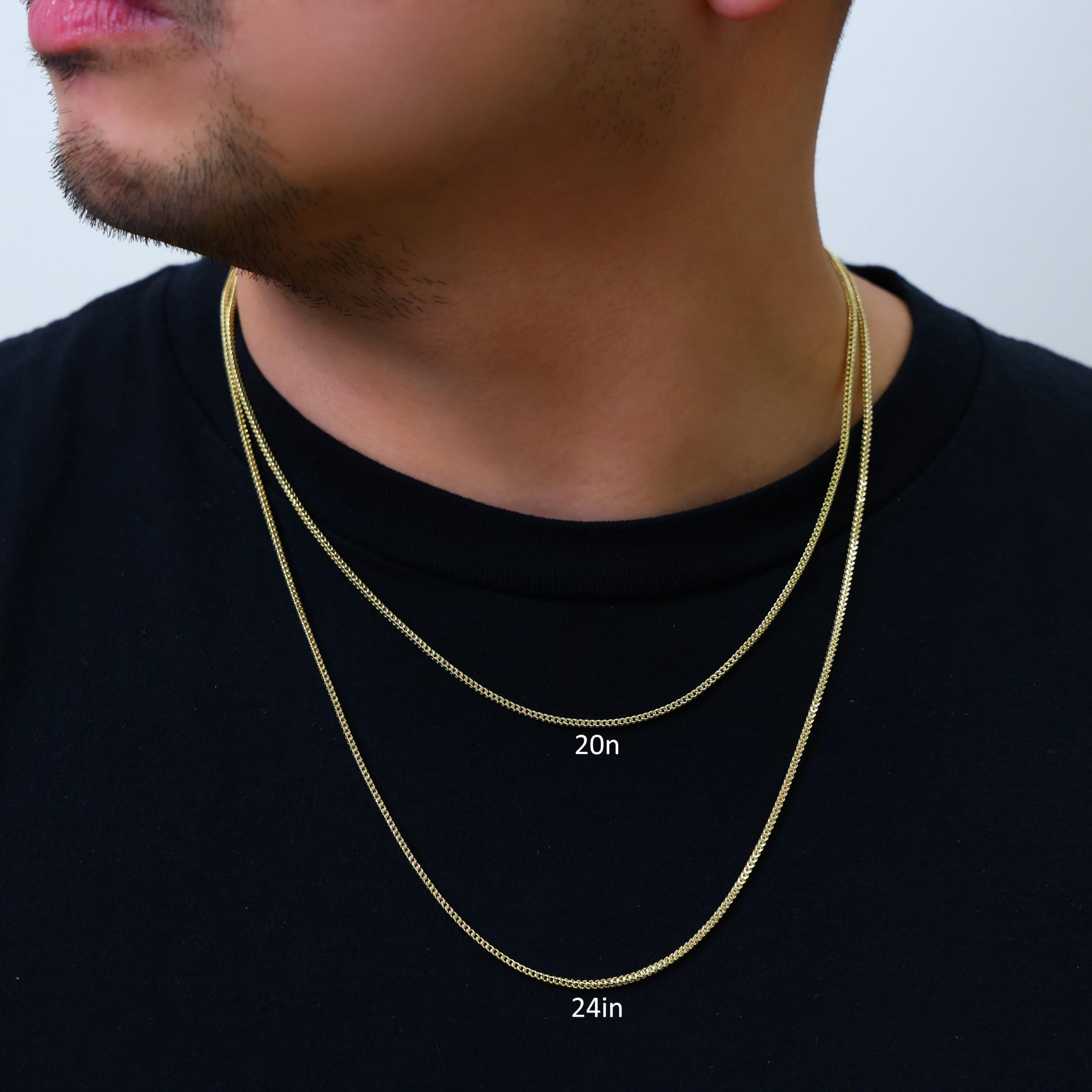 10k Real Yellow Gold Franco Square 2mm Box Chain Necklace for Men & Women - Italian Wheat Chain Jewelry 16