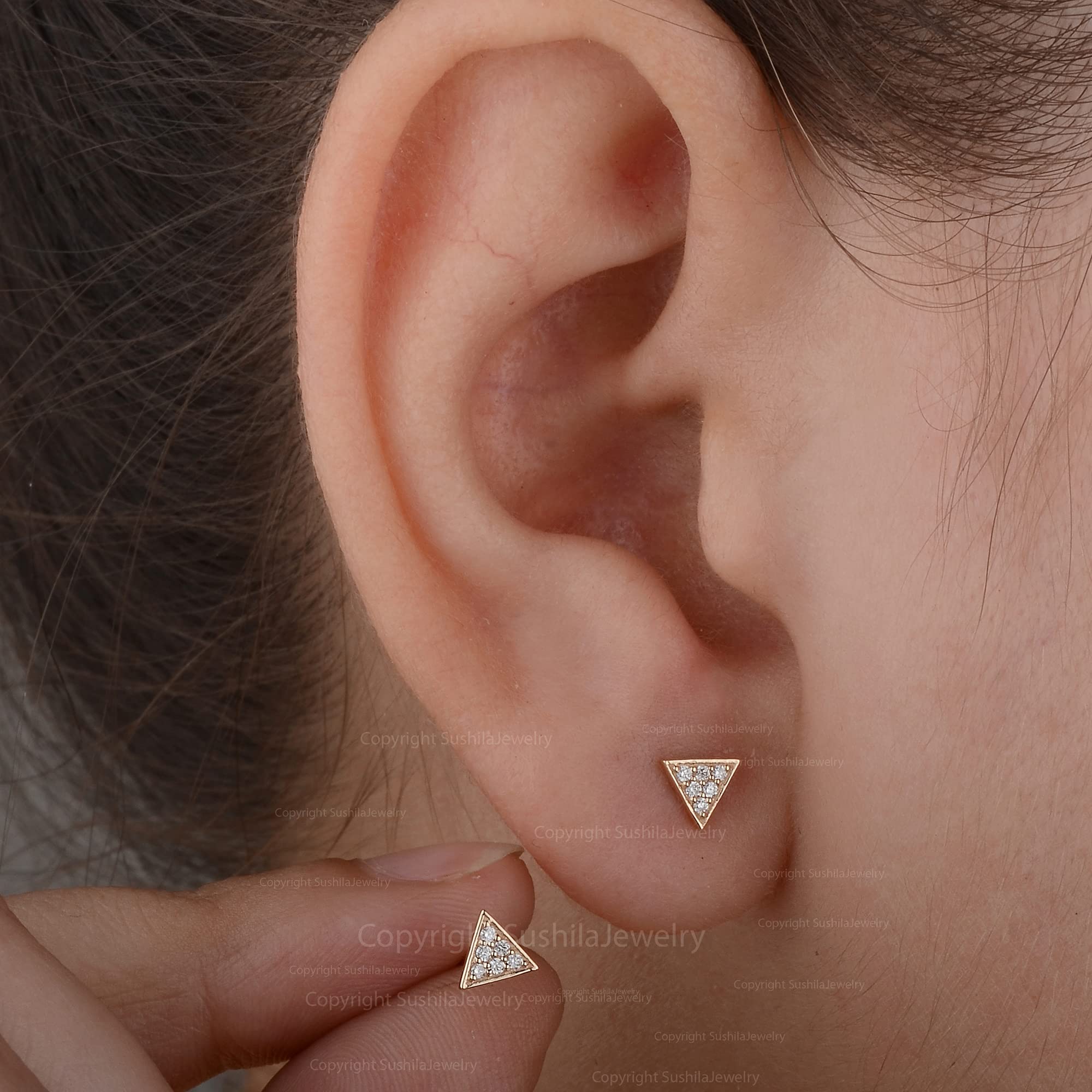 14K Yellow Gold Pave Diamond Triangle Stud Earrings for Women - Elegant & Durable Jewelry for Parties, Weddings & Everyday Wear