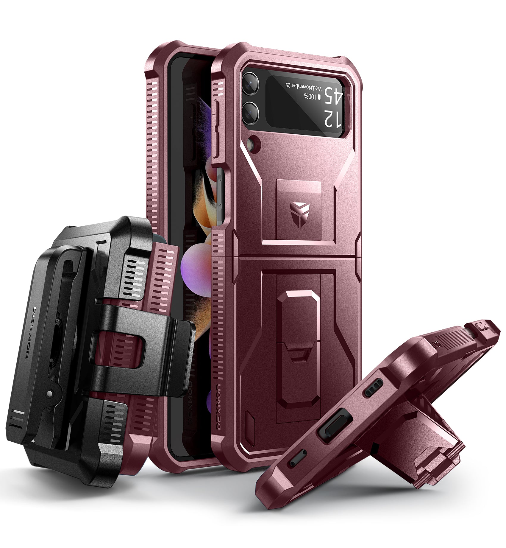 Dexnor Shockproof Rugged Case for Samsung Galaxy Z Flip 3 - Full Body Protection with Hinge Coverage, Built-in Screen Protector & Kickstand | Perfect for Outdoor Activities, Work, and Everyday Use