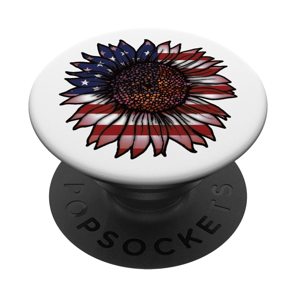 American Flag Sunflower PopSockets Swappable PopGrip - Patriotic 4th of July Phone Grip & Stand for iPhone, Samsung - Perfect for Summer BBQs, Parades and Independence Day Celebrations
