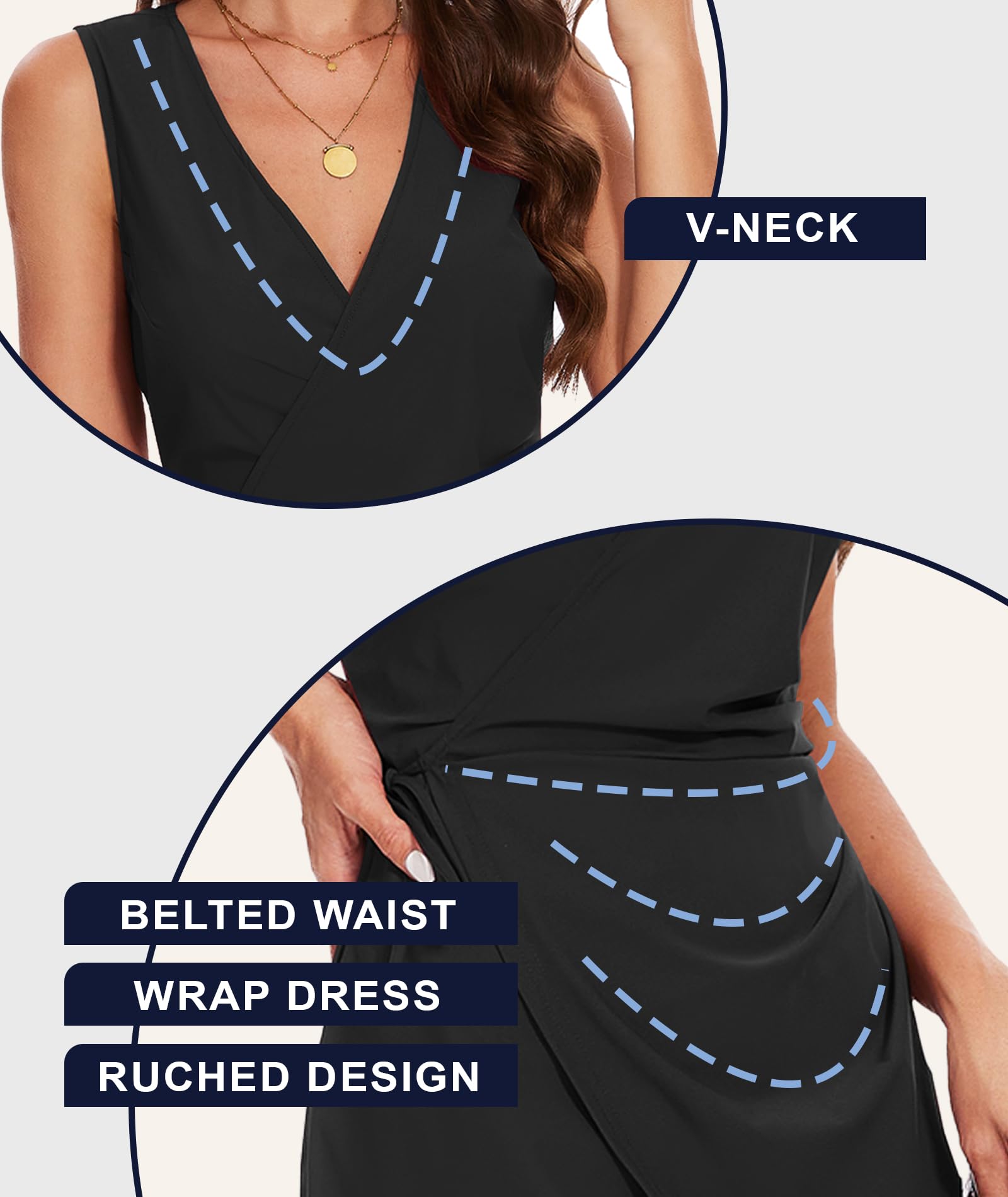 Sexy V-Neck Wrap Cocktail Dress for Women - Belted Ruched Sleeveless Summer Wedding Guest & Night Out Party Dress | Perfect for Club, Evening Events & Special Occasions