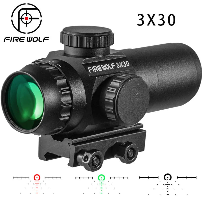 FIRE WOLF 3X30 Prism Scope - Compact Hunting Rifle Scope with 1/2 MOA Adjustment, Waterproof & Shockproof (1000G) - Ideal for Tactical Shooting, Hunting, and Outdoor Adventures