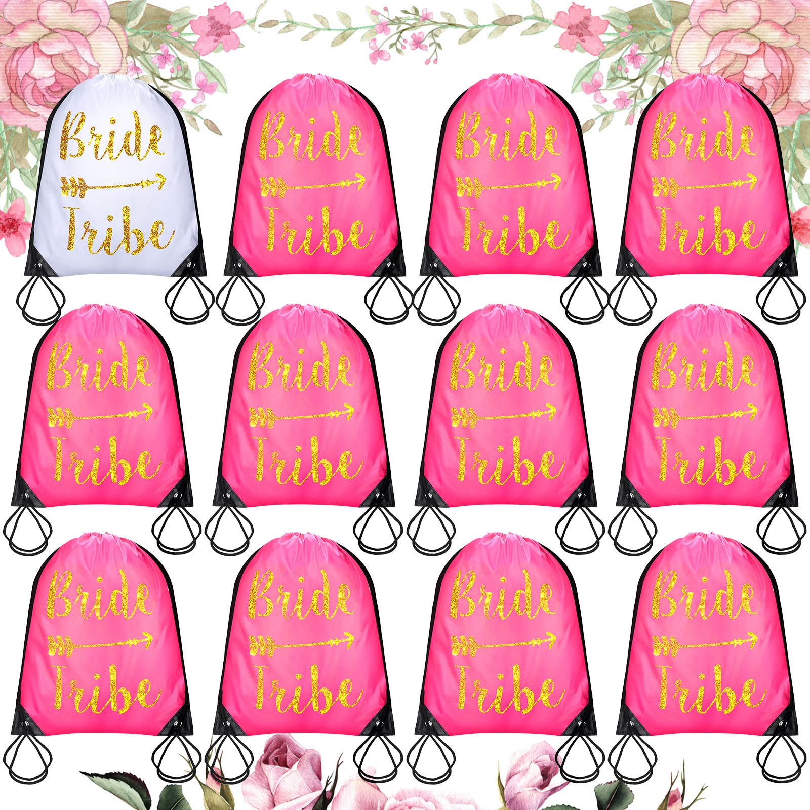 Maitys 12-Piece Rose Red Bridal Shower Drawstring Bags - Bachelorette Party Favors, Wedding Gift Bags for Bridesmaids & Guests - Perfect for Bridal Showers, Wedding Receptions & Bachelorette Parties