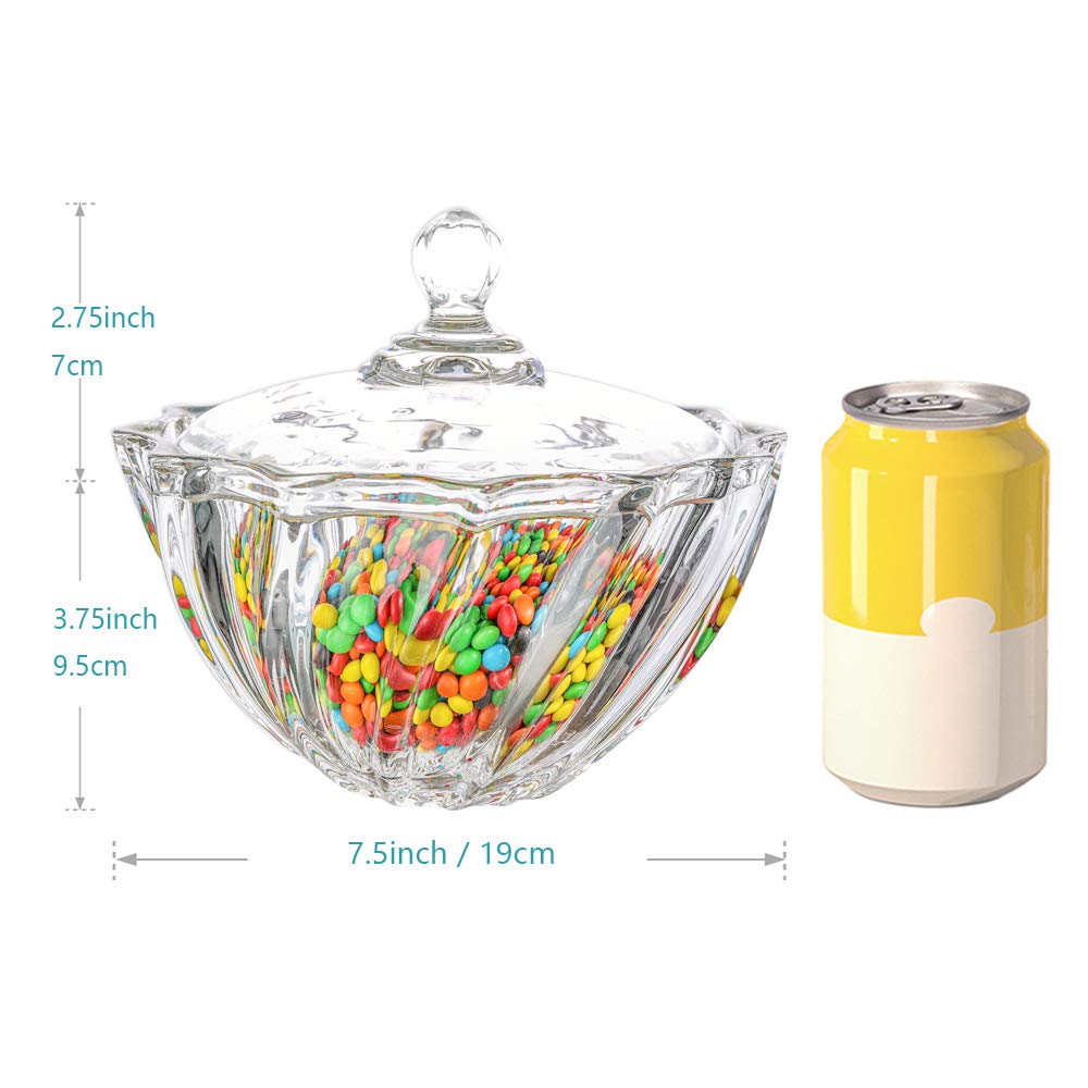 ComSaf Large Glass Candy Dish with Lid - Clear Covered Candy Bowl & Crystal Candy Jar for Home, Kitchen, Office - Decorative Candy Server for Parties, Weddings & Holidays (Set of 1)