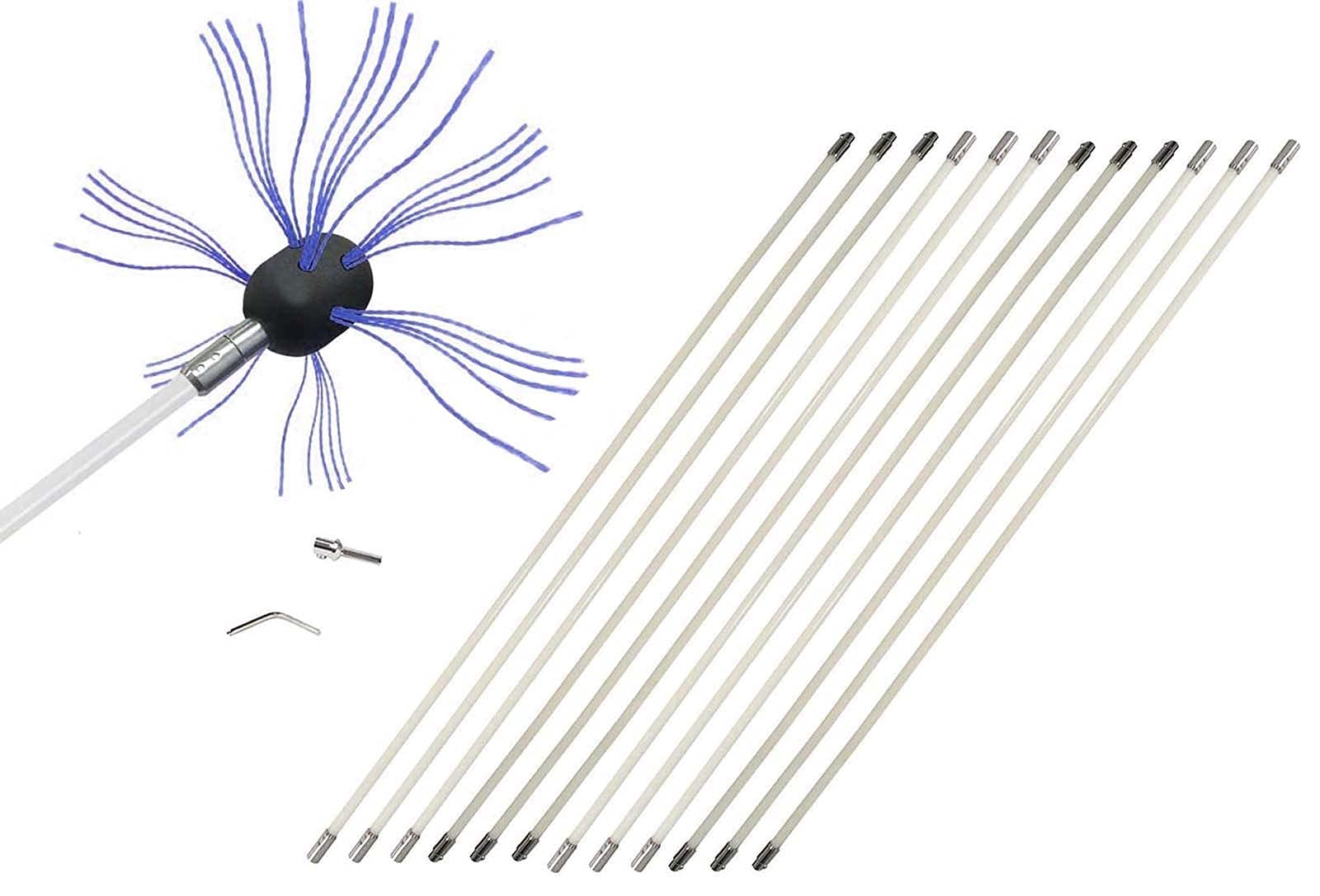 QDY 39-Foot Chimney Sweep Kit - Electric Rotary Drill Drive Cleaning Tool with 6/8/10/12 Reinforced Nylon Flexible Rods for Fireplace Cleaning (12m) | Perfect for Home Fireplace Maintenance & Chimney Safety