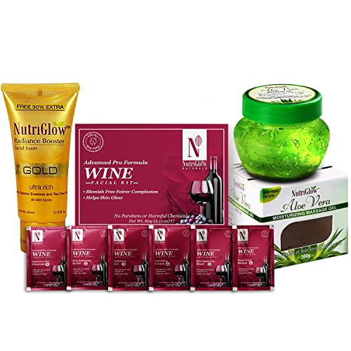 Wine Facial Kit+Gold Radiance Face Wash+Aloe Gel