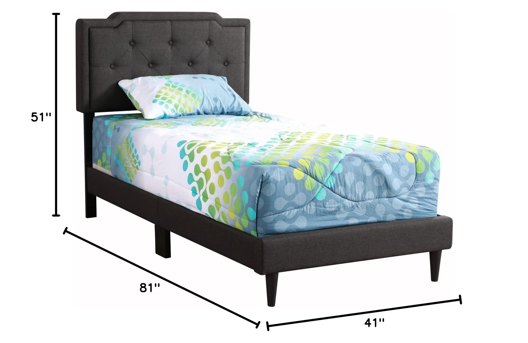 Adjustable Twin Panel Bed with Black Performance Fabric - Queen Size Bed Frame for Small Spaces, Guest Rooms & Dormitories