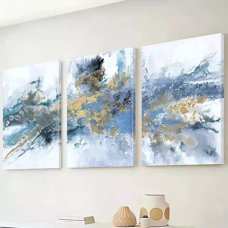 3-Piece Blue and Gold Framed Wall Art Set - 50x70cm High-Quality Canvas Prints | 100% Australian Made | Ready to Hang | Perfect for Living Room, Bedroom & Office Decor