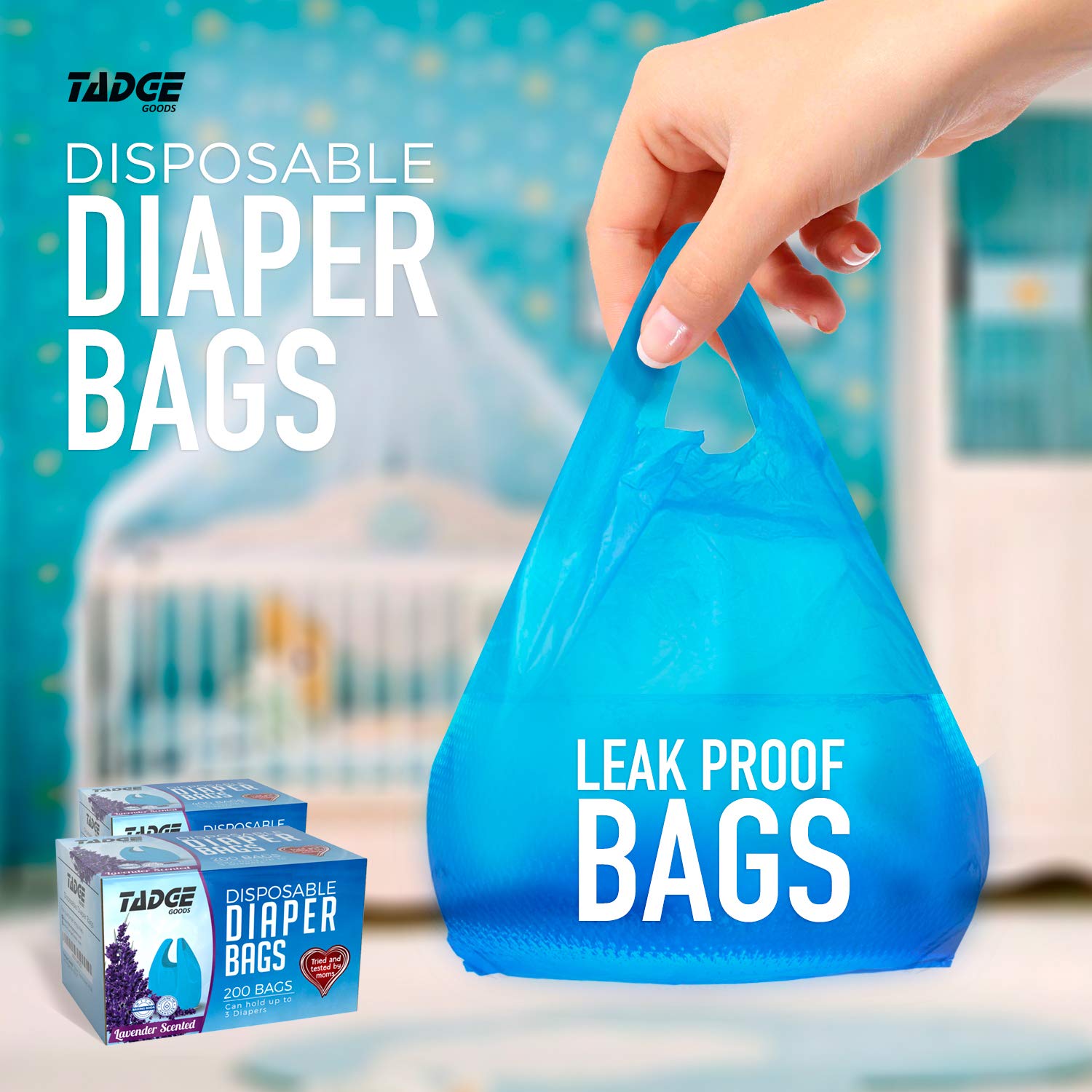 Lavender Scented Biodegradable Diaper Bags - 200 Count Refill Pack | Odor Absorbing Disposable Baby Diaper Trash Bags | Essential for Diaper Pails, Nursery, Travel & On-the-Go Parents (Blue)