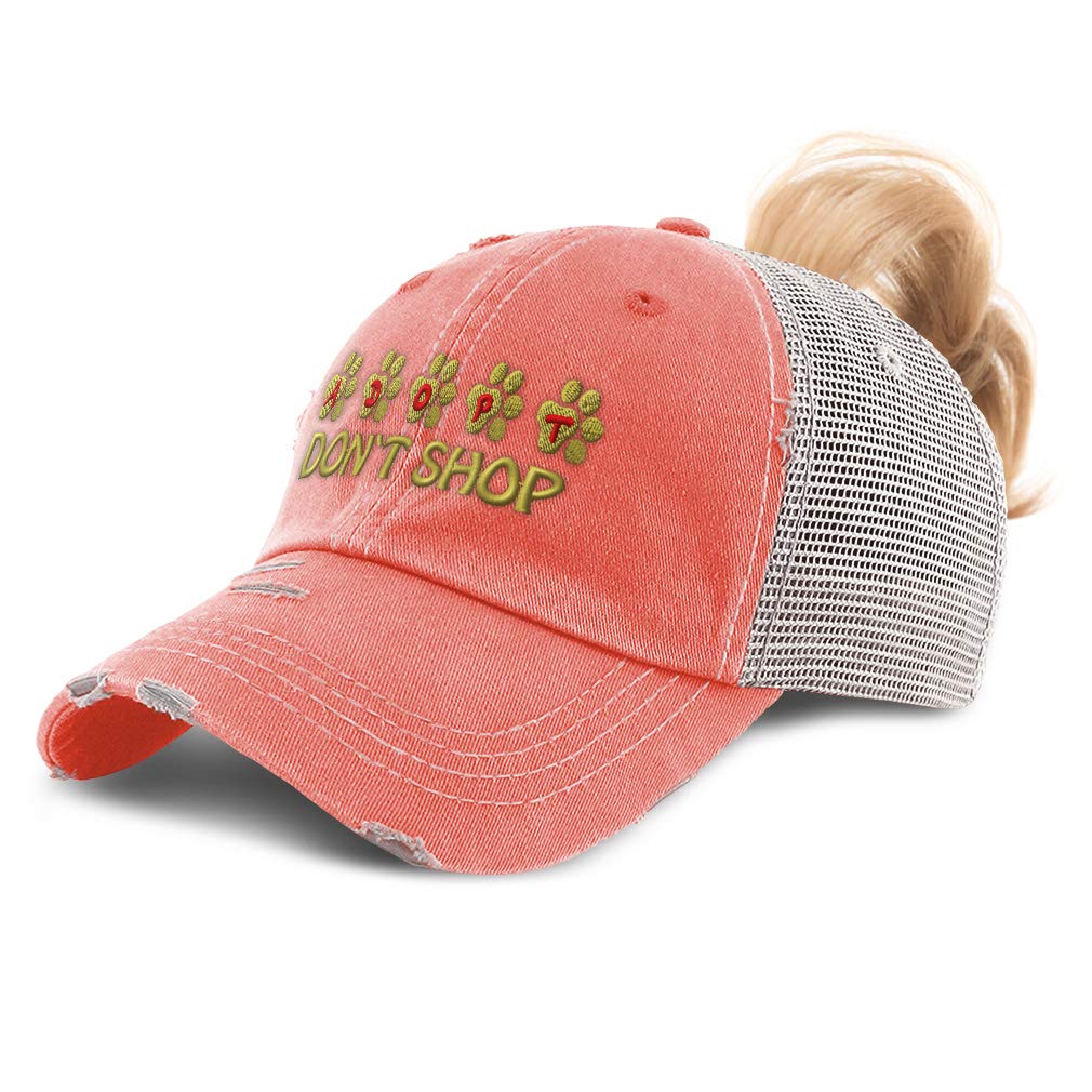 Custom Women's Ponytail Hat - Adopt Don't Shop Pet Lover Embroidery Cotton Adjustable Strap Closure | Perfect for Running, Yoga & Outdoor Activities