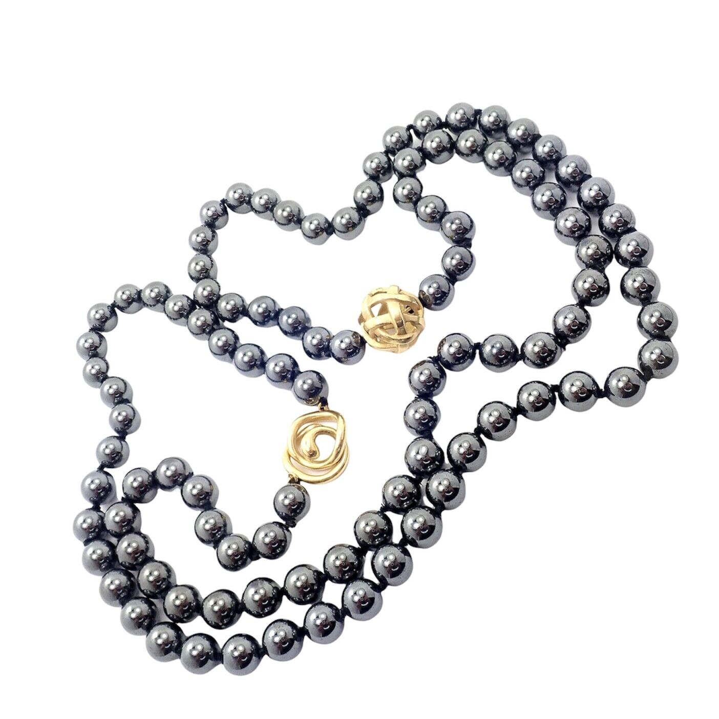 Authentic Angela Cummings 18k Yellow Gold Hematite Bead Necklace - 38 Inch Vintage 1988 Jewelry for Women, Perfect for Evening Parties & Special Occasions