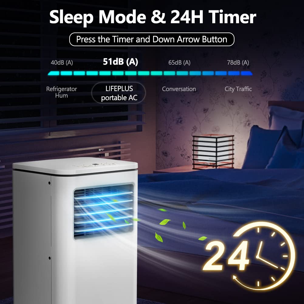 10,000 BTU Portable Air Conditioner with Dehumidifier & Fan - 3-in-1 Cooling Unit for Bedroom, Office, Dorm | 2 Speed Settings & 4 Modes | Energy Efficient White AC for Summer Cooling & Year-Round Comfort
