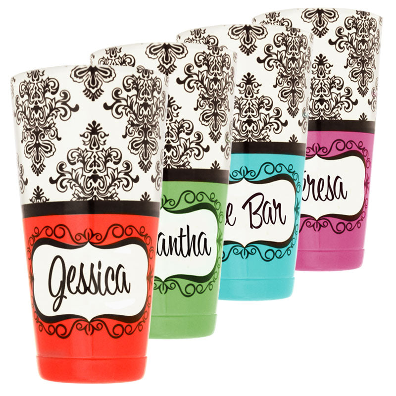 Premium 28 oz Weighted Cocktail Shaker Tin with Damask Design - Personalized Name Engraving for Home Bars & Professional Mixology
