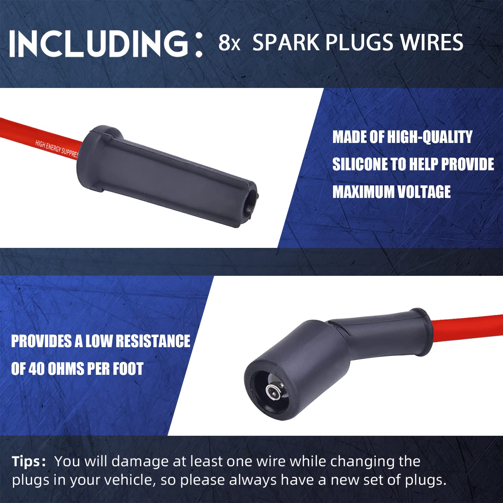 High-Performance Iridium Spark Plugs & Wires Set for Chevy 5.3L 4.8L 6.0L Engines - Compatible with Silverado 1500, Suburban, Avalanche, Tahoe, GMC Yukon & Sierra (Part# 41-110, 12621258) - Improves Engine Performance & Fuel Efficiency for Trucks & SUVs