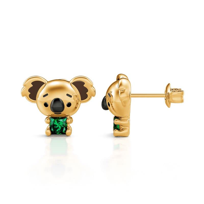Jeulia Sterling Silver Princess Cut Koala & Fox Stud Earrings for Women & Teens – Cute Animal Jewelry Gift with Box – Perfect for Casual Wear, Gifts & Special Occasions
