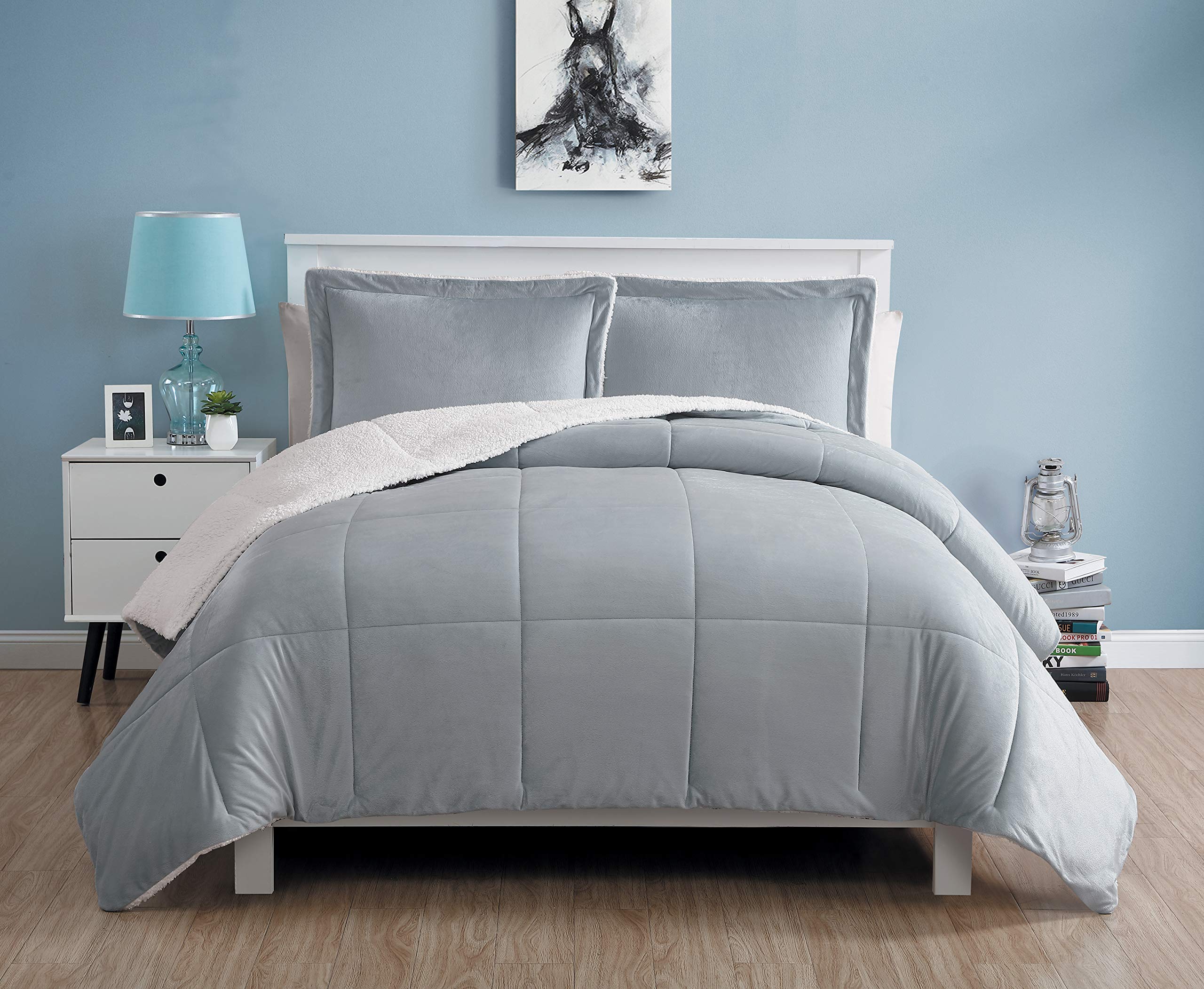 VCNY Home Micro Mink Comforter Set - King Size Grey 3-Piece Bedding Set | Ultra Soft & Cozy for Master Bedroom, Guest Room, or Dorm