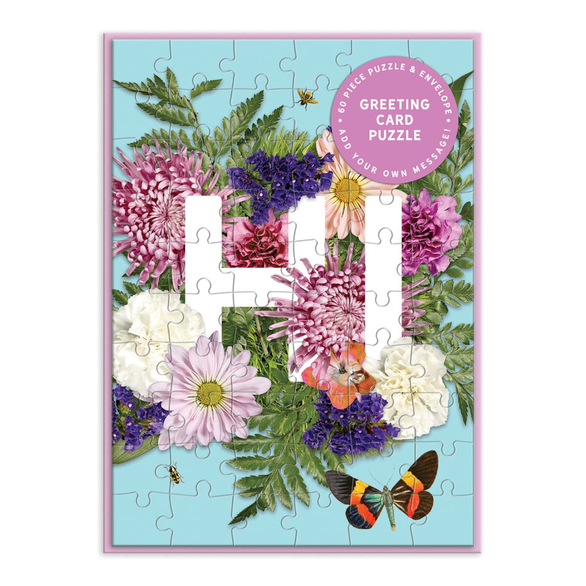 Galison Say It with Flowers Hi Greeting Card Puzzle - 60 Piece Jigsaw Puzzle & Greeting Card Set with Color-Coordinated Envelope & Sticker Seal - Perfect for Birthday Gifts, Mother's Day & Home Decor