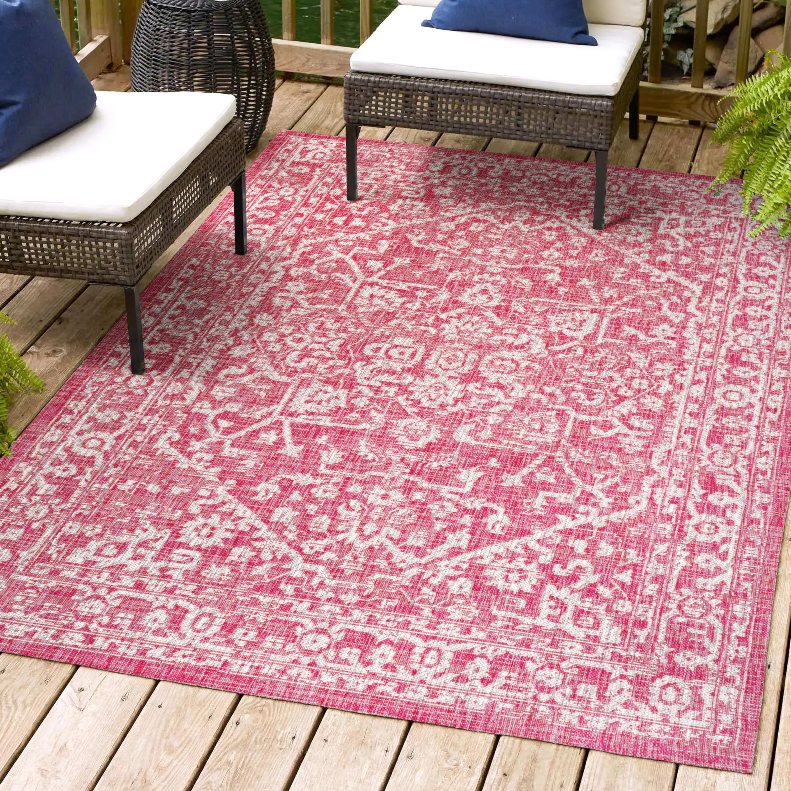 JONATHAN Y SMB104E-8 Malta Bohemian Medallion Textured Weave Indoor Outdoor Area Rug - 8x10 Feet, Fuchsia & Light Gray, Non-Shedding, Easy to Clean - Perfect for Bedroom, Kitchen, Backyard, Patio & Coastal Decor