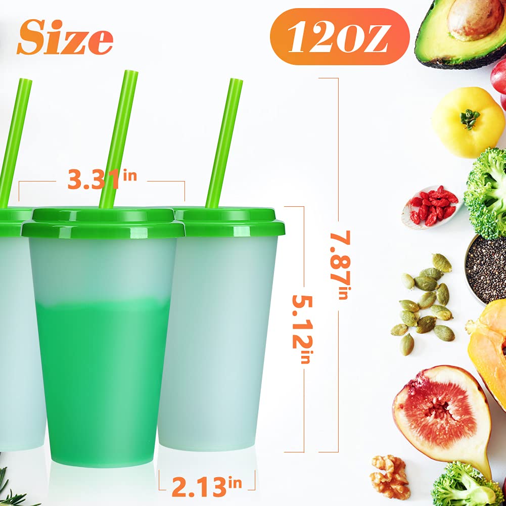 12oz Color Changing Reusable Plastic Cups with Straws & Lids - 10 Pack Kids Cold Drink Tumblers for School, Parties, and Outdoor Activities