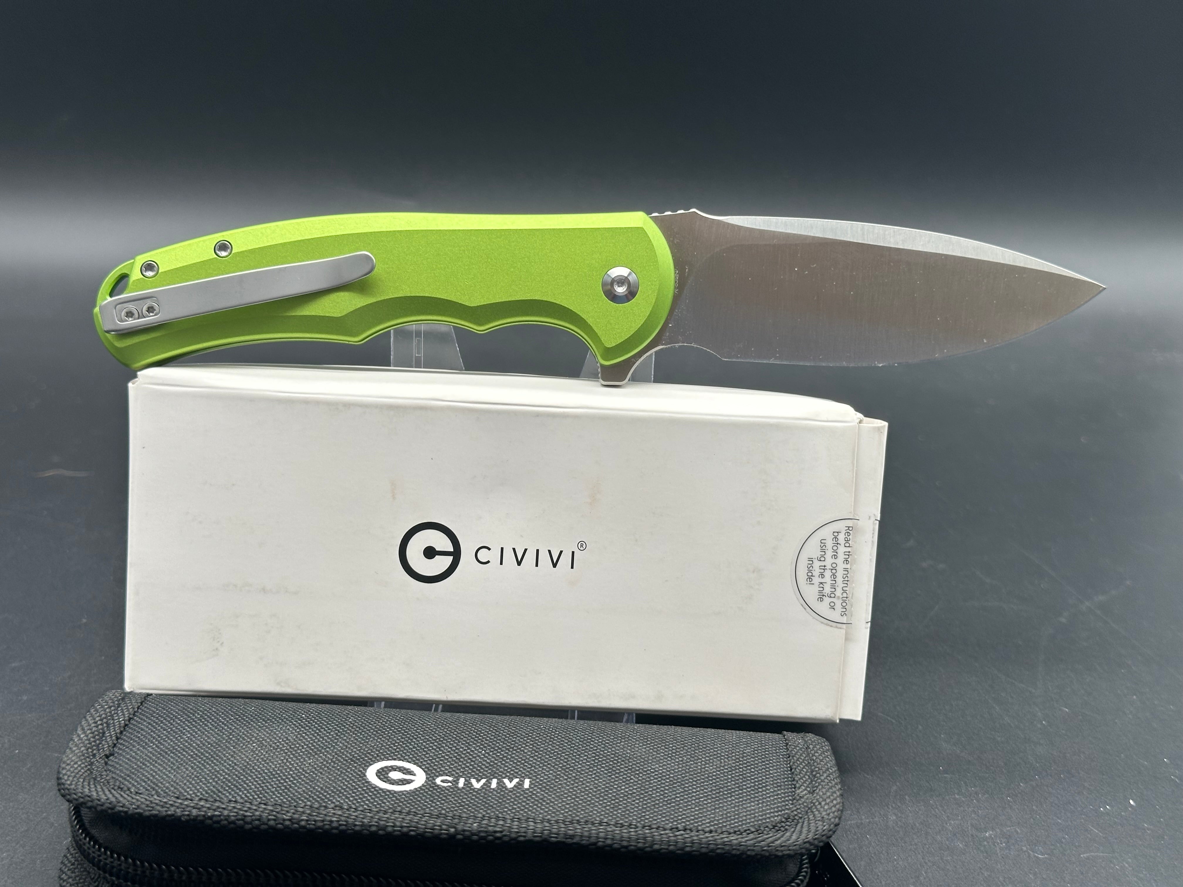 CIVIVI Button Lock Praxis Folding Knife - Lime Green Aluminum Handle, Nitro-V Drop Point Blade - EDC, Outdoor, Camping & Survival Tool