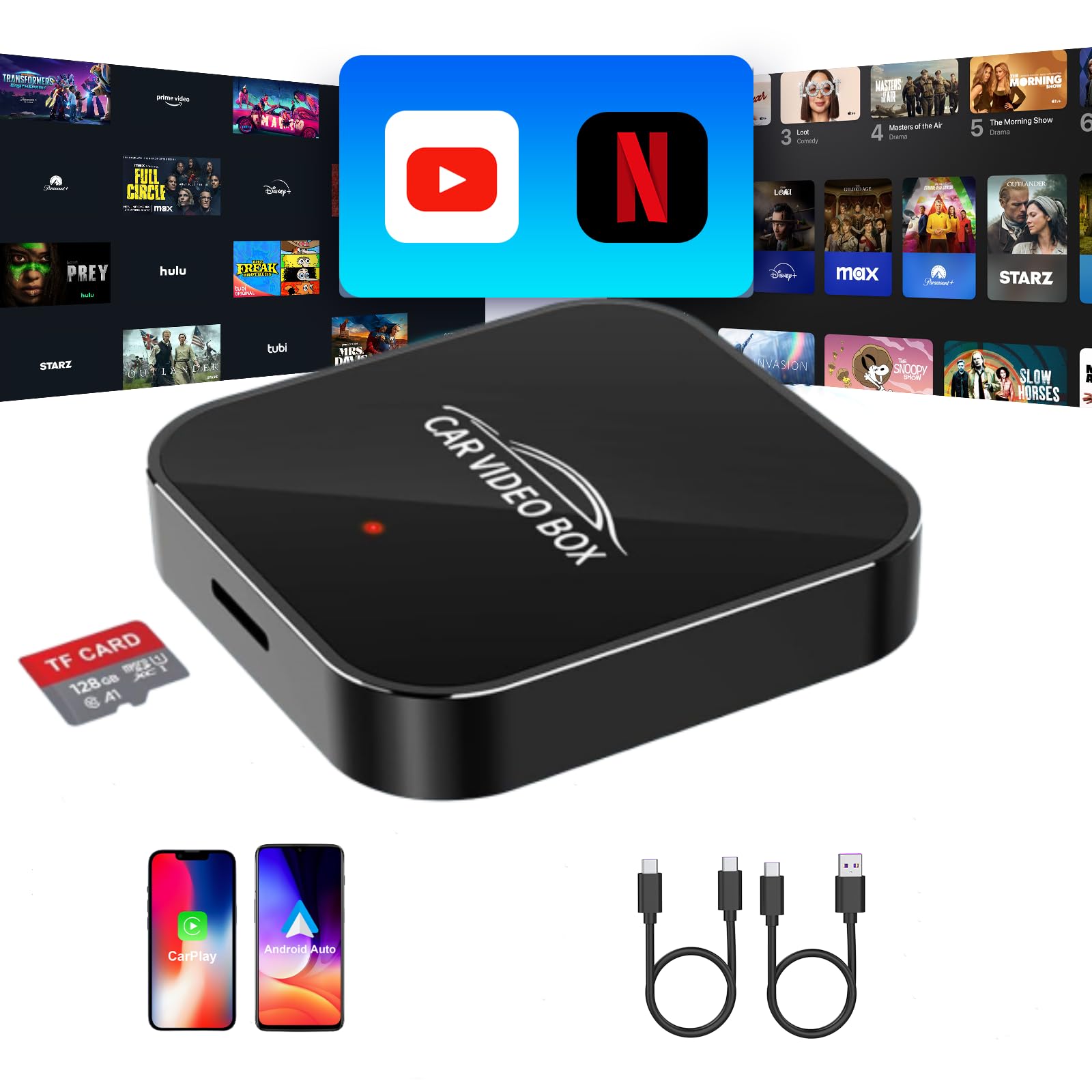 5-in-1 Wireless CarPlay Adapter with Netflix & YouTube - 2025 Wireless CarPlay & Android Auto Dongle - Convert Wired to Wireless - Magic CarPlay AI Box for iPhone/Android - Perfect for Road Trips & In-Car Entertainment