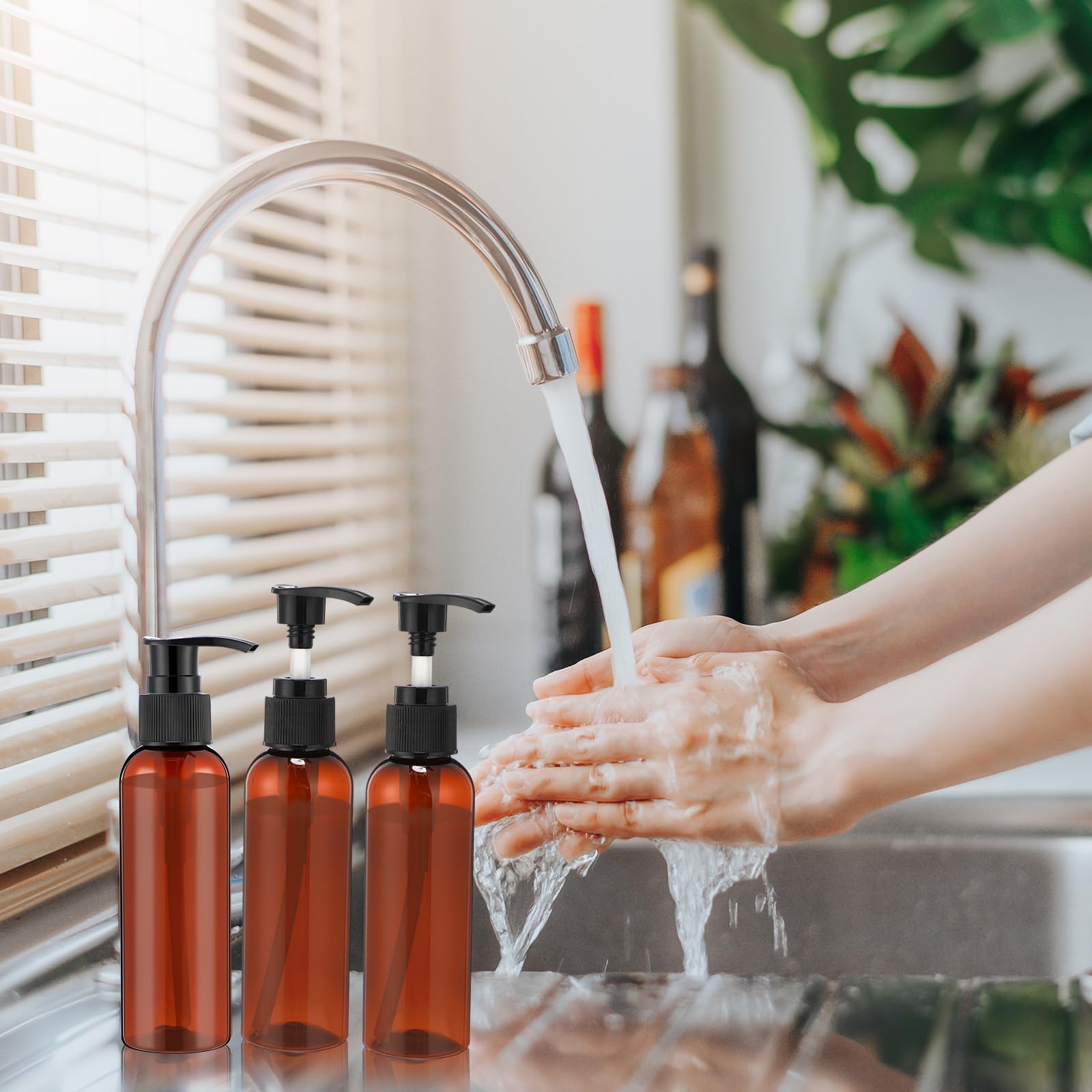 48 Pack Refillable 4oz/120ml Empty Plastic Lotion Bottles with Leak-Proof Pump - Black & Brown Shampoo/Conditioner Dispensers for Body Wash, Liquid Soap & Creams | Perfect for Travel, Gym, Salon & Home Bathroom Organization
