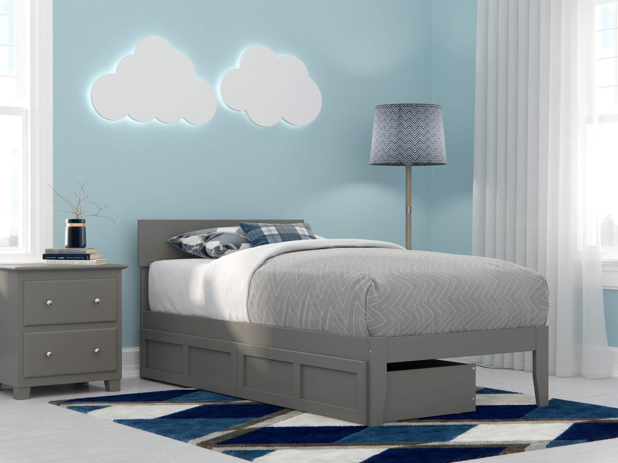 AFI Boston Twin Size Bed Frame with Underbed Storage Drawers, Gray - Perfect for Small Spaces, Kids Rooms & Guest Bedrooms