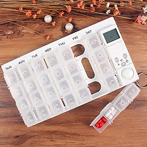 7-Day Digital Pill Organizer with 28 Compartments & 5 Alarm Reminders | Luminous LCD Backlight for Medications, Vitamins & Supplements | Perfect for Travel, Elderly Care & Daily Medication Management - White