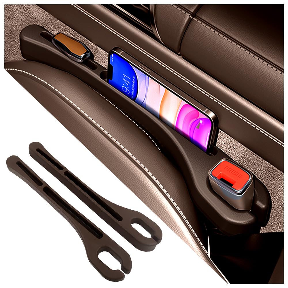 2PCS Car Seat Gap Filler Organizer with Phone Holder, Upgrade Version for Preventing Items from Falling, Essential Car Accessories, Brown - Perfect for Road Trips and Daily Commutes