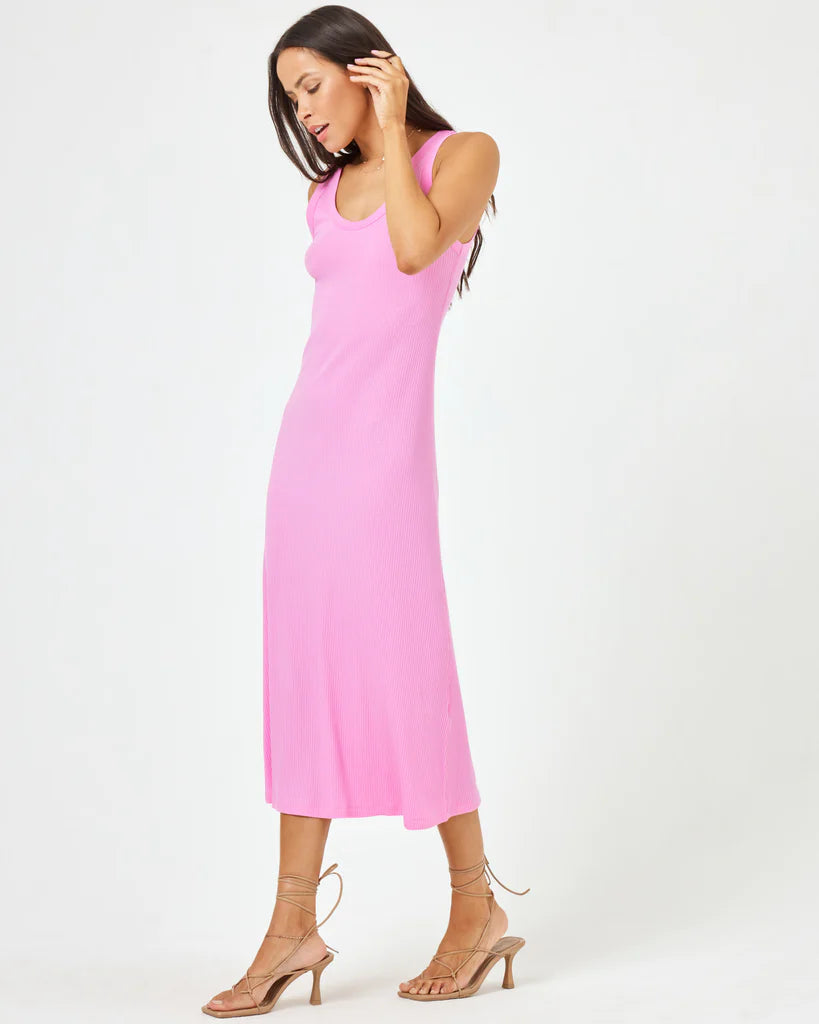 L*Space Women's Jenna Flowy Midi Dress - Tulip Pink | Summer Beach Cover Up, Resort Wear, Vacation Outfit