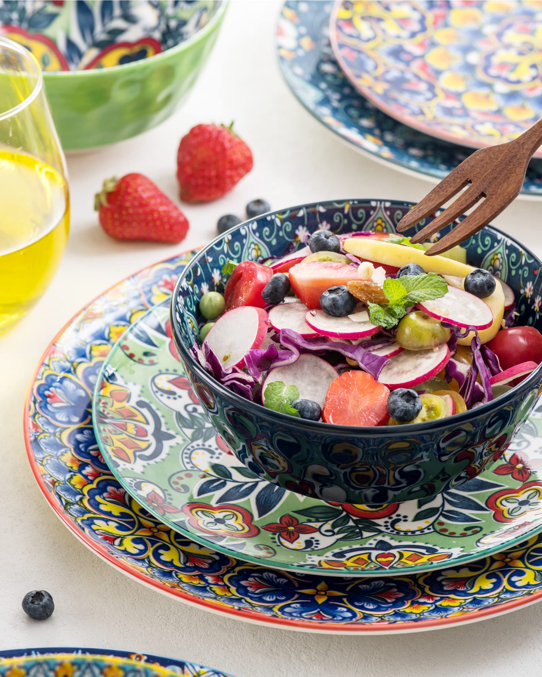 HENXFEN 6-Piece Ceramic Bowl Set - 25 Oz Porcelain Soup, Cereal, Pasta & Salad Bowls - Microwave & Dishwasher Safe - Bohemian Style Dinnerware for Home, Restaurant & Party Serving