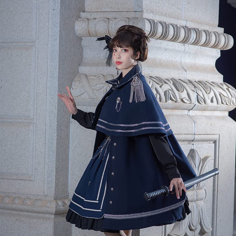 Women's Military Style Lolita Cape - Blue Gothic Kawaii Cosplay Costume for Anime Dress Up | Plus Size Anime Fashion for Girls & Women