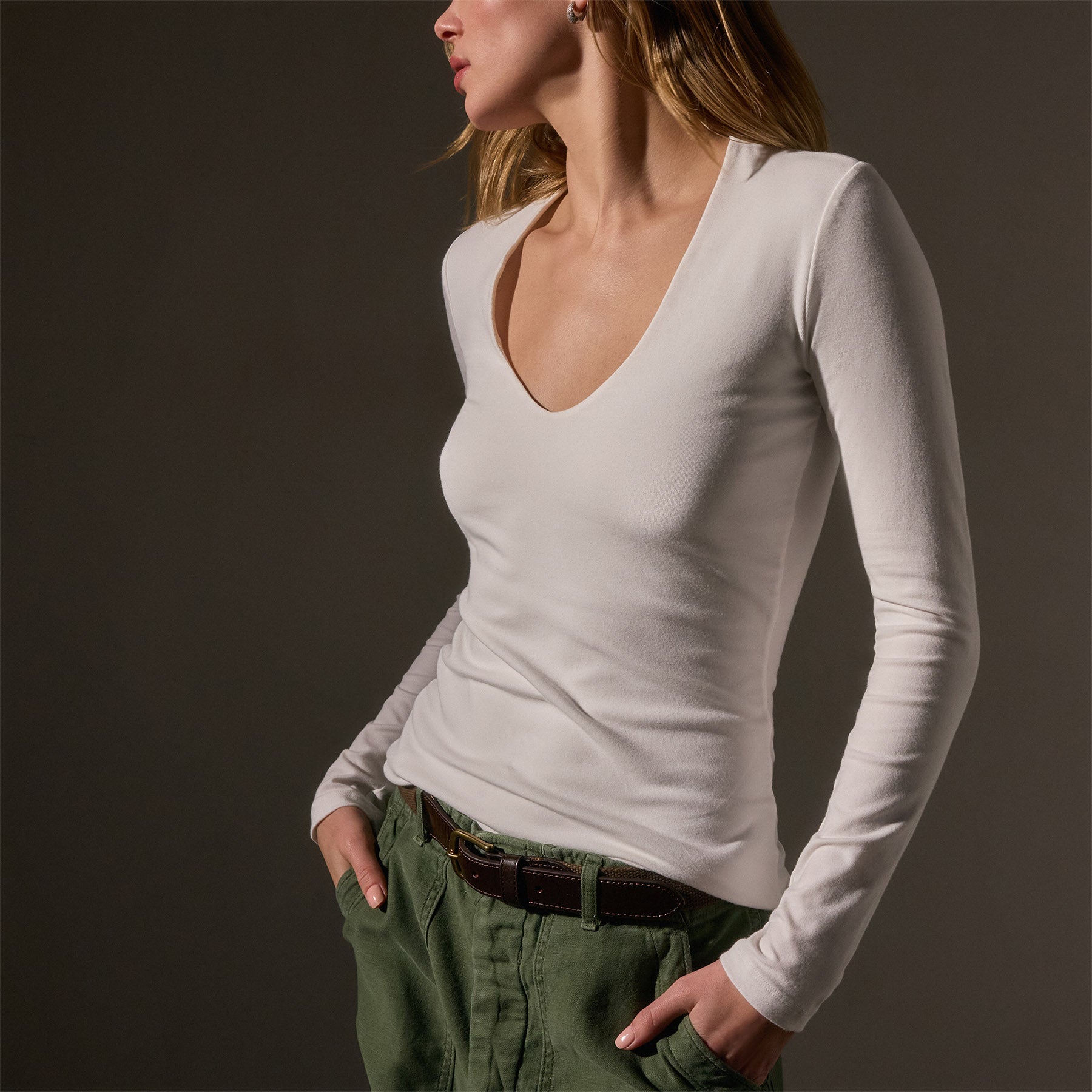 Stretch Lotus Deep V Neck T-Shirt for Women - Soft & Comfortable White Tee - Perfect for Yoga, Workouts & Casual Wear