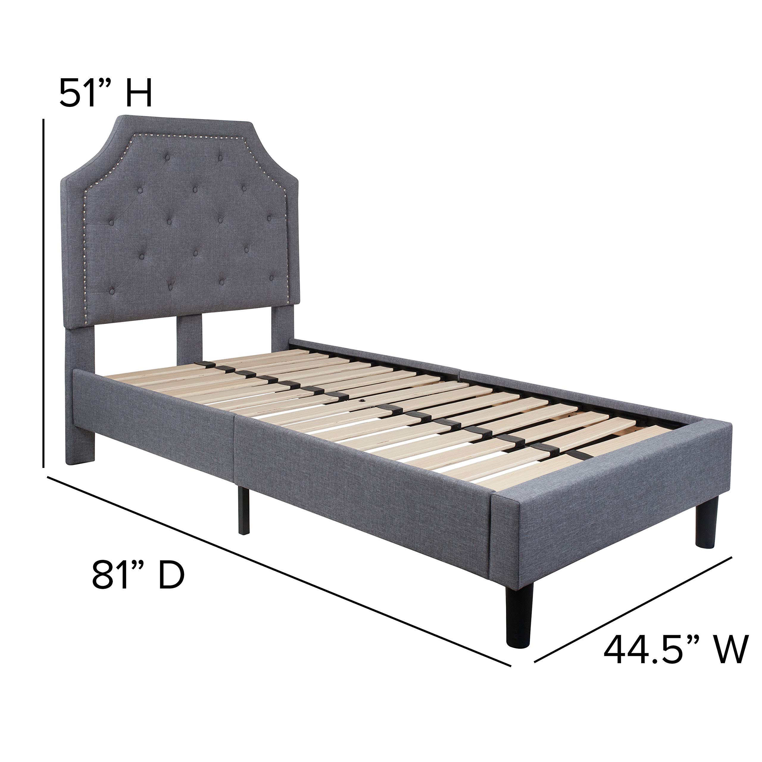 Twin Size Arched Tufted Platform Bed Frame with Light Gray Fabric Upholstery - Perfect for Small Bedrooms, Guest Rooms & Dorm Rooms