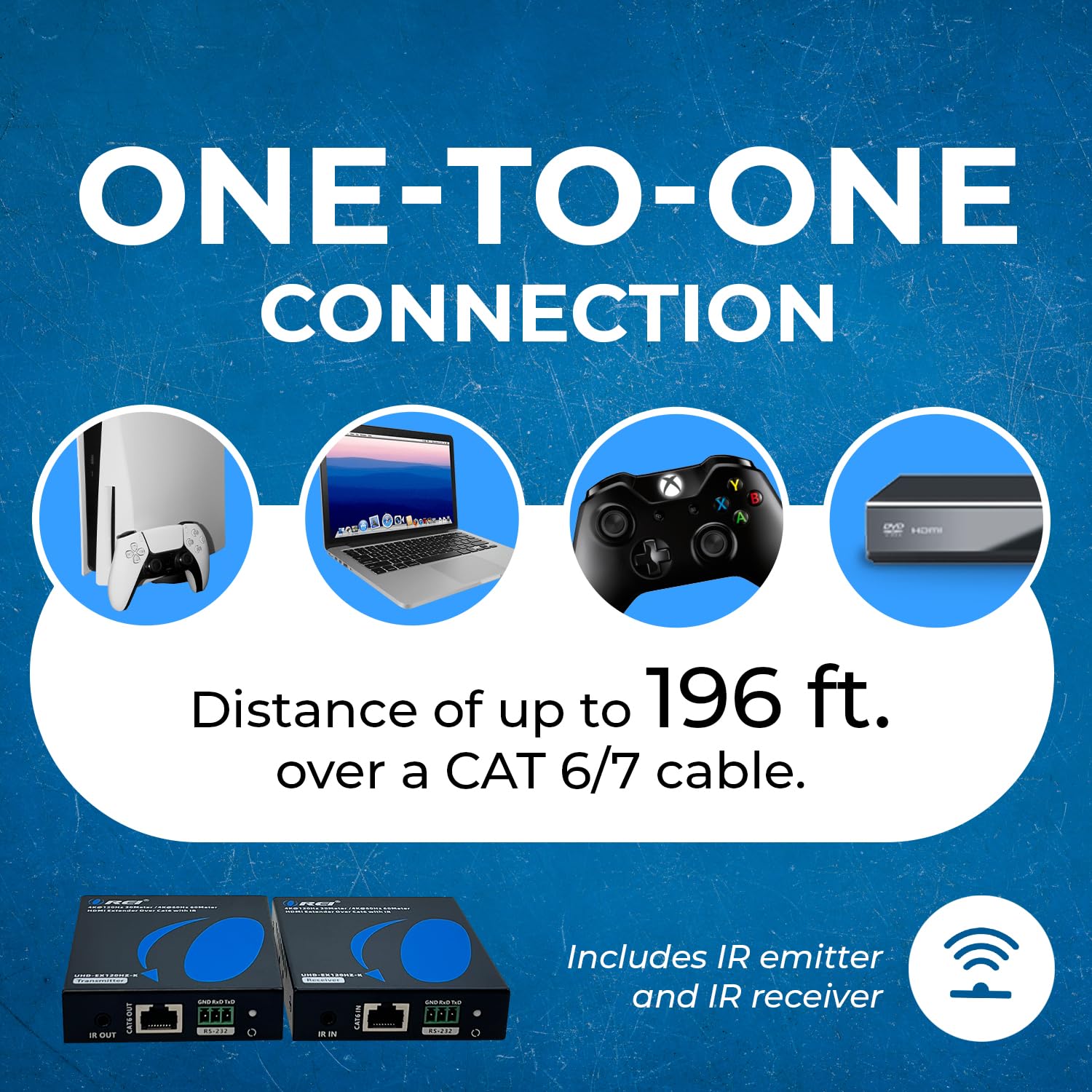 OREI 4K @ 120Hz HDMI Over Ethernet Extender Balun - UltraHD 4:4:4 HDR Transmission via Single CAT6/7 Cable (Up to 100ft) with IR & RS-232 Control, Audio L/R Output - Perfect for Home Theater, Gaming & Professional AV Setups (UHD-EX120HZ-K)