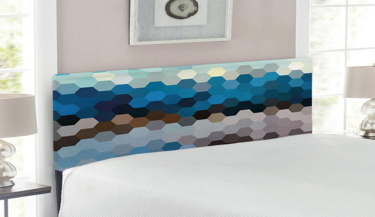 Ambesonne Modern Geometric Hexagonal Headboard - Upholstered Metal Bed Headboard with Memory Foam, Queen Size, Multicolor Fractal Winter Landscape Design - Perfect for Bedroom Decor, Guest Room & Master Suite