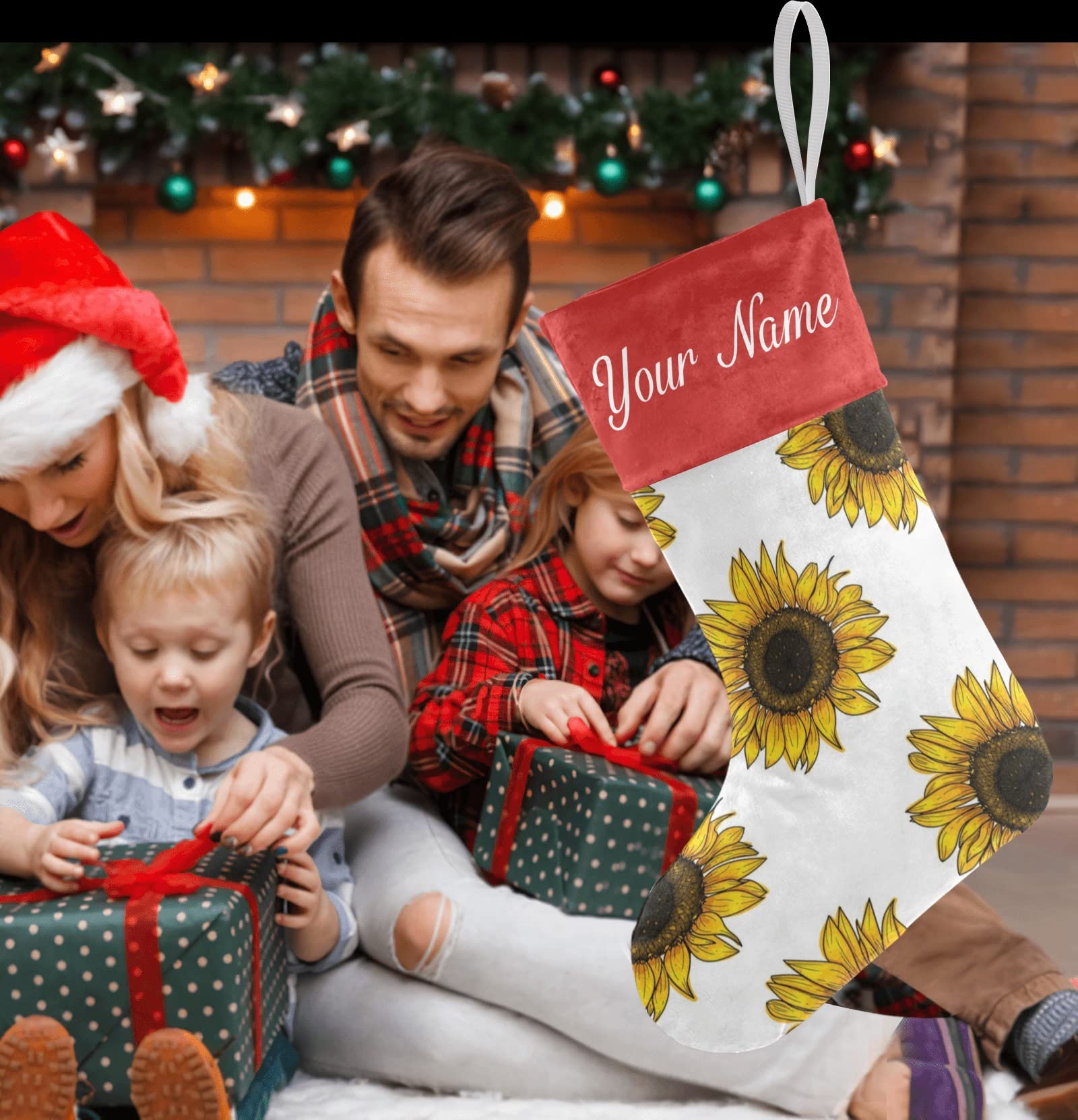 Personalized Floral Sunflower Christmas Stockings - Custom Name Holiday Socks for Family Party Decor (17.52 x 7.87 Inch) - Perfect for Fireplace Mantel, Gift Exchange & Festive Home Decoration