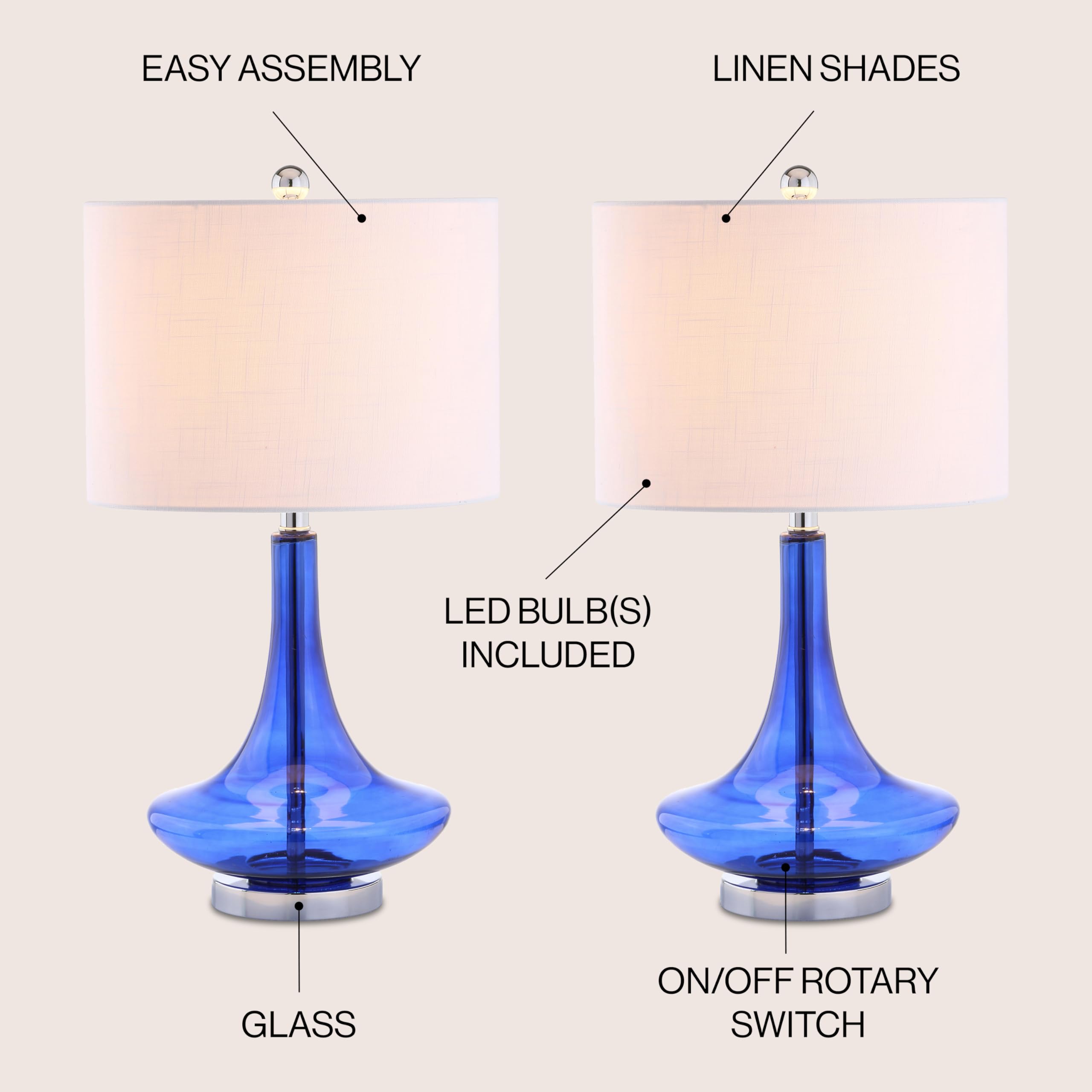 JONATHAN Y JYL1081D-SET2 Set of 2 Modern Glass Teardrop LED Table Lamps - 25.5