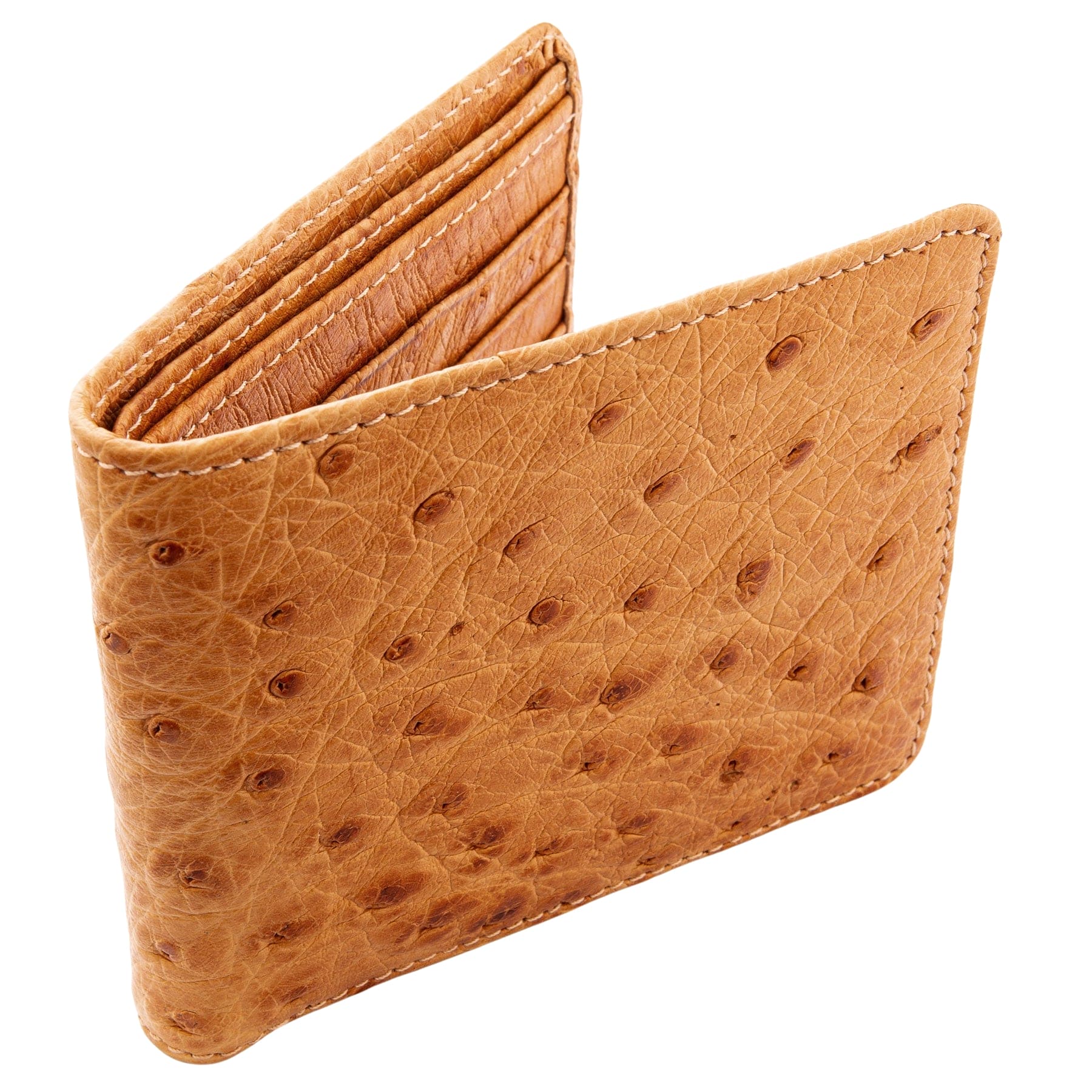 Genuine Ostrich Leather Bifold Wallet for Men - Tan Brown Luxury Slim Wallet - Perfect for Everyday Carry, Business & Travel