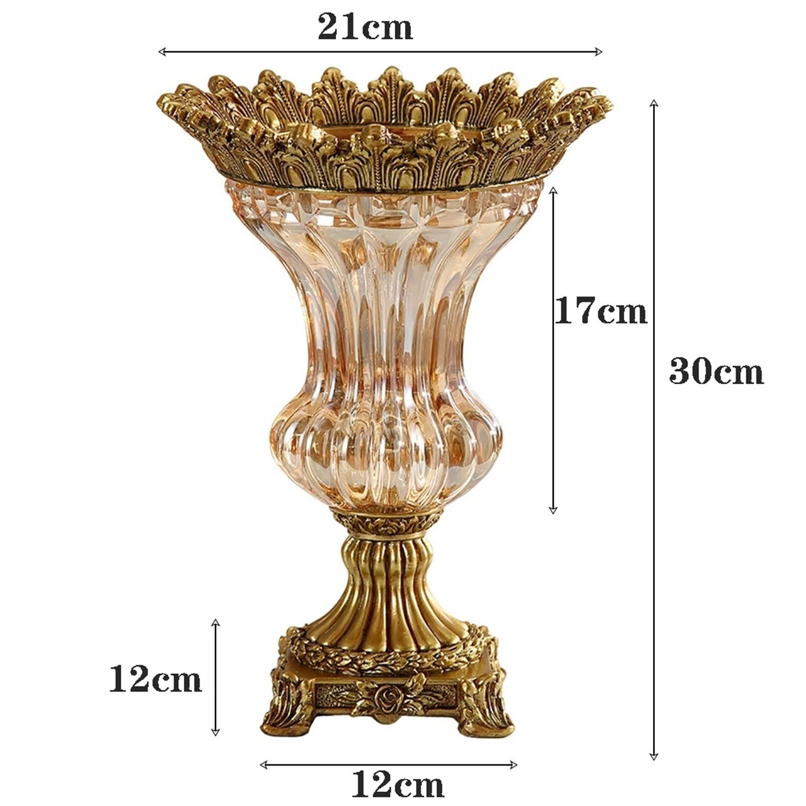 Premium Clear Glass Vase with Resin Base - Luxury European Style Flower Vase for Dried Flowers, Home & Office Decor - Perfect for Wedding Centerpieces, Tabletop Displays and Modern Interior Design (Flowers Style-1)