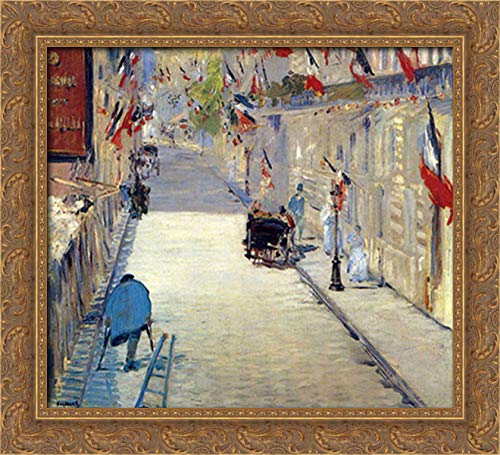 Edouard Manet Rue Mosnier Decorated with Flags 22x20 Inch Gold Ornate Wood Framed Canvas Art - Perfect for Living Room, Bedroom & Office Wall Decor