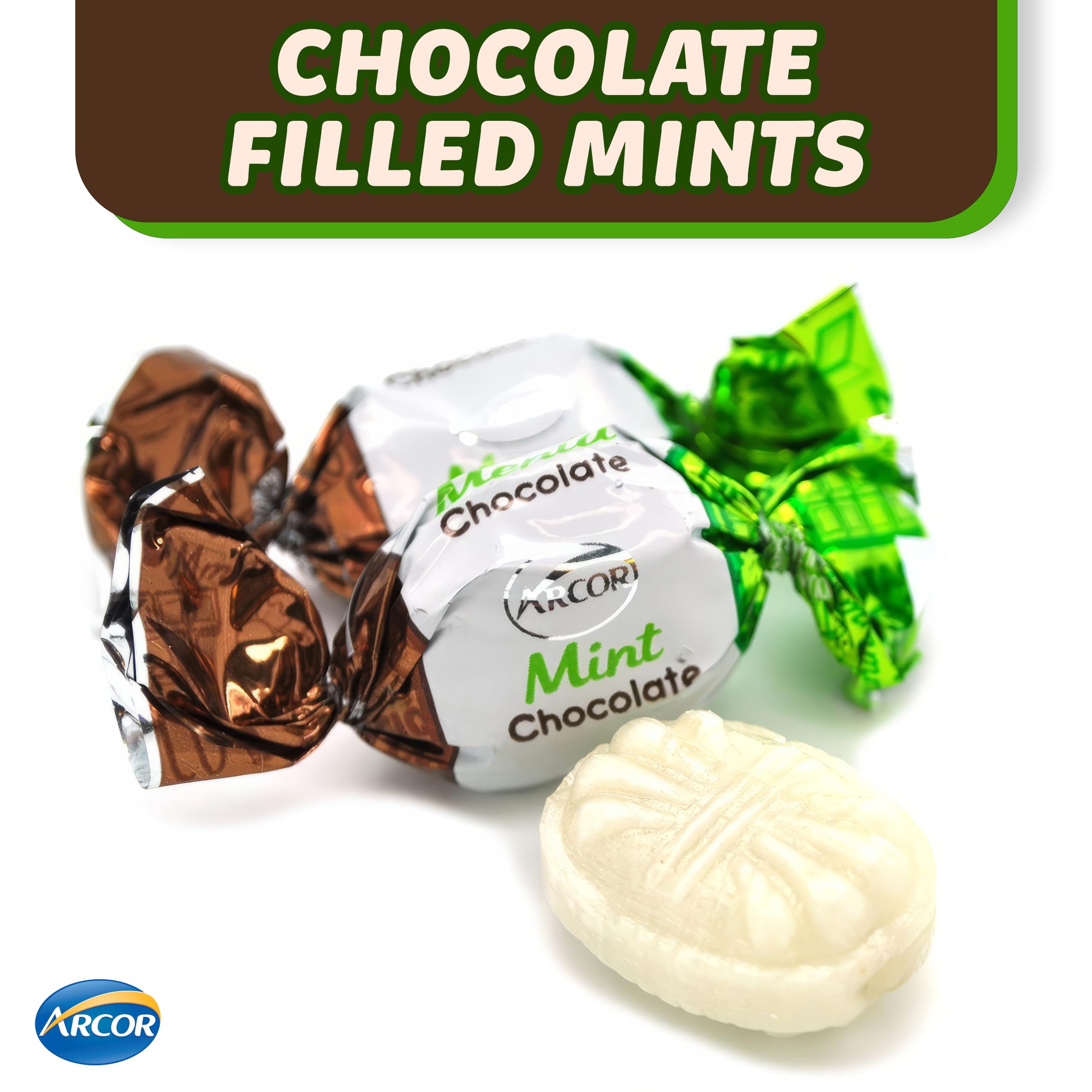 Arcor Mint Chocolate Candy Filled - Bulk Individually Wrapped Chocolate Mints (5 lbs, Approx 420 Pieces) - Perfect for Party Favors, Office Treats & Gift Baskets
