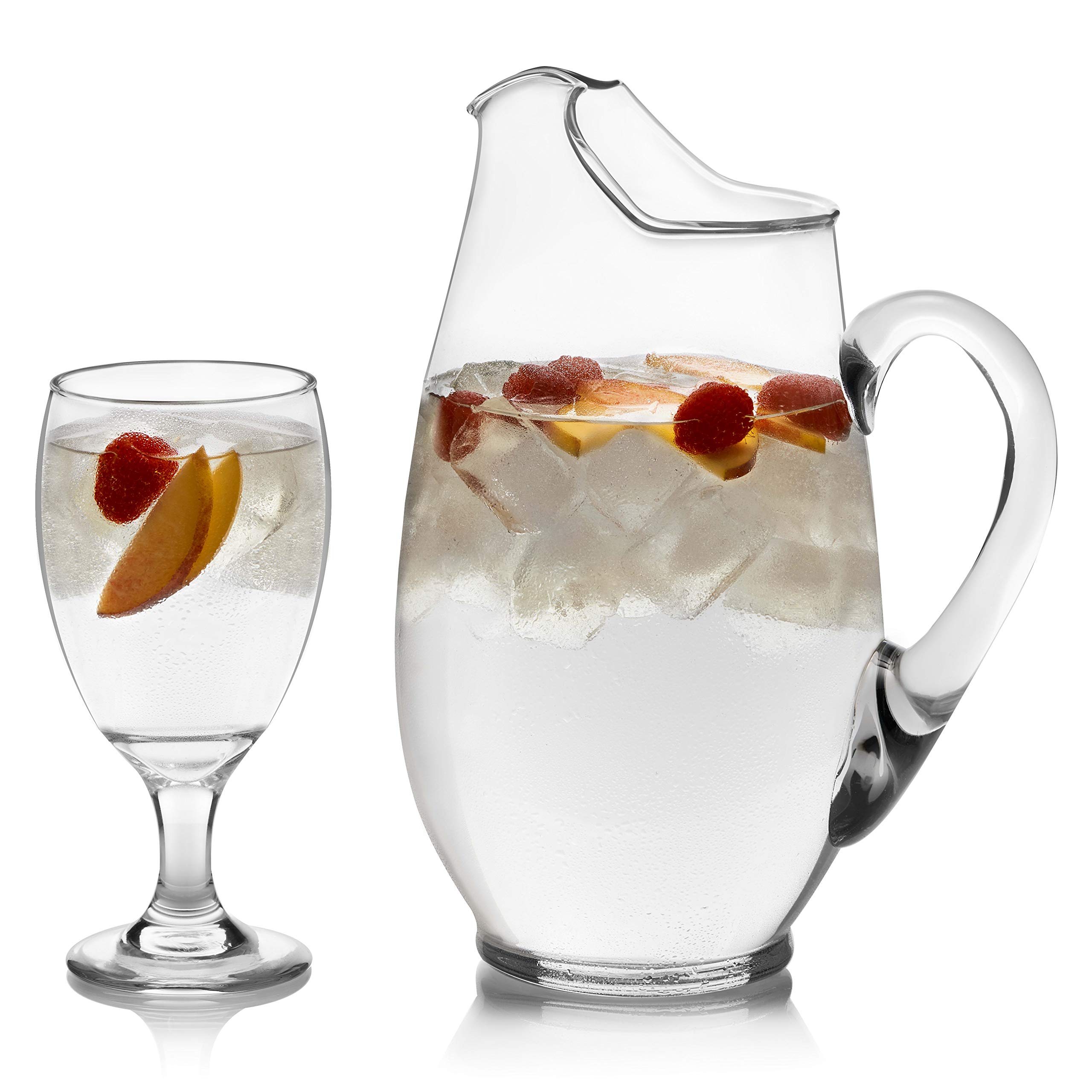 Libbey Carolina 6-Piece Glass Goblet Set with Large Pitcher - Clear Elegant Water Goblets & Modern Lemonade Jar for Parties, Weddings & Casual Gatherings - Perfect for Entertaining, Home Decor & Hosting Guests