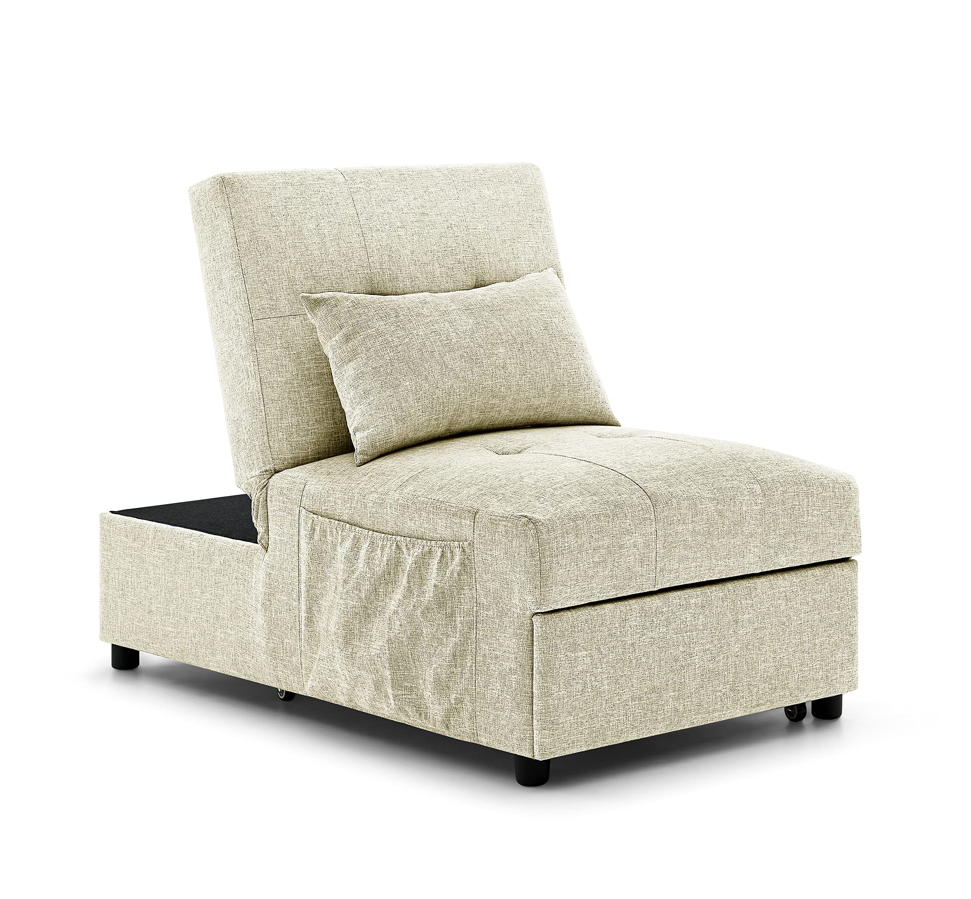 4-in-1 Convertible Sofa Bed Armless Chair - Foldable Sleeper Bed, Chaise Lounge & Ottoman - 100% Polyester Fabric for Living Room, Guest Room & Small Spaces (Pulls Out to Single Bed)