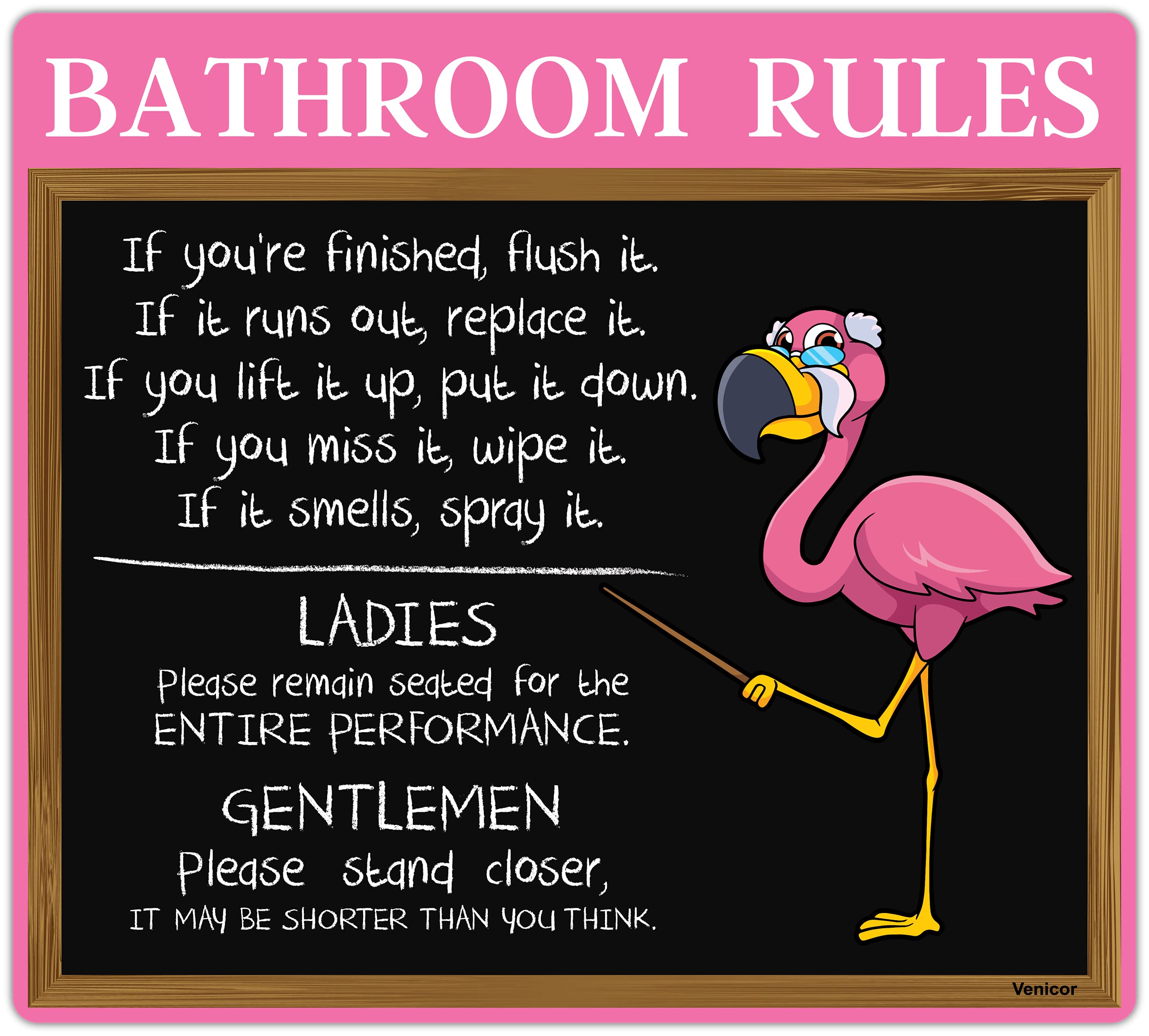 Venicor Pink Flamingo Wall Decor - 12x13 Inch Aluminum Bathroom Sign - Tropical Home Decor Gift for Women - Perfect for Beach House, Bathroom, or Nursery Decoration