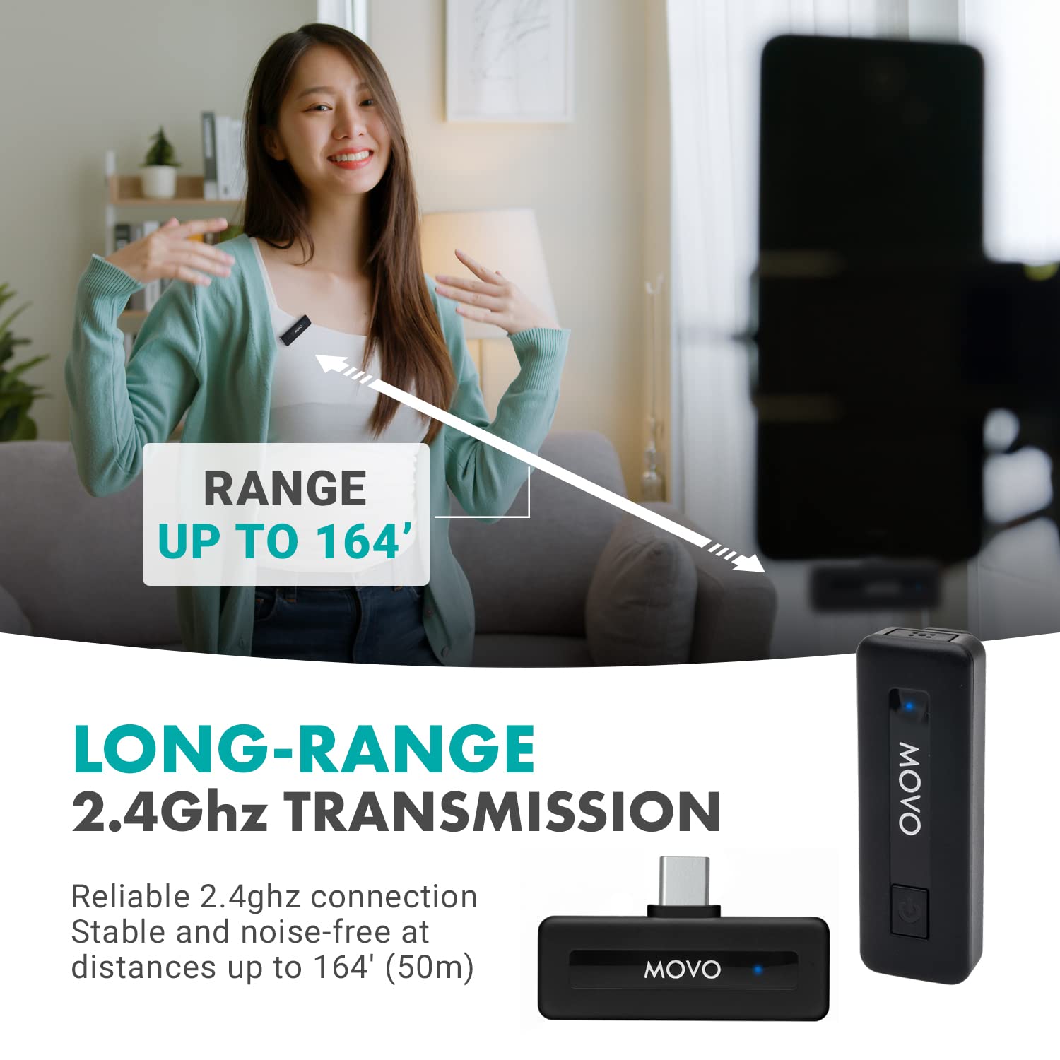 Movo Wireless Mini UC Duo Lavalier Microphone for Android - Ultra Compact Clip-On USB-C Mic with 10HR Battery & 164ft Range - Perfect for Vlogging, Interviews, Live Streaming & Content Creation