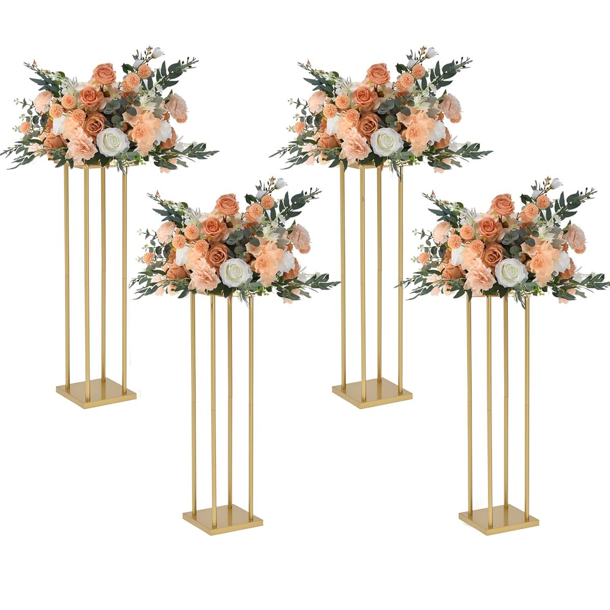 Vincidern 4-Piece Gold Flower Stand Centerpieces for Wedding Table Decorations - 31.5 Inch Tall Metal Floral Display Stand for Weddings, Events & Parties - Perfect for Aisle Decor, Reception Tables and Special Occasion Centerpieces