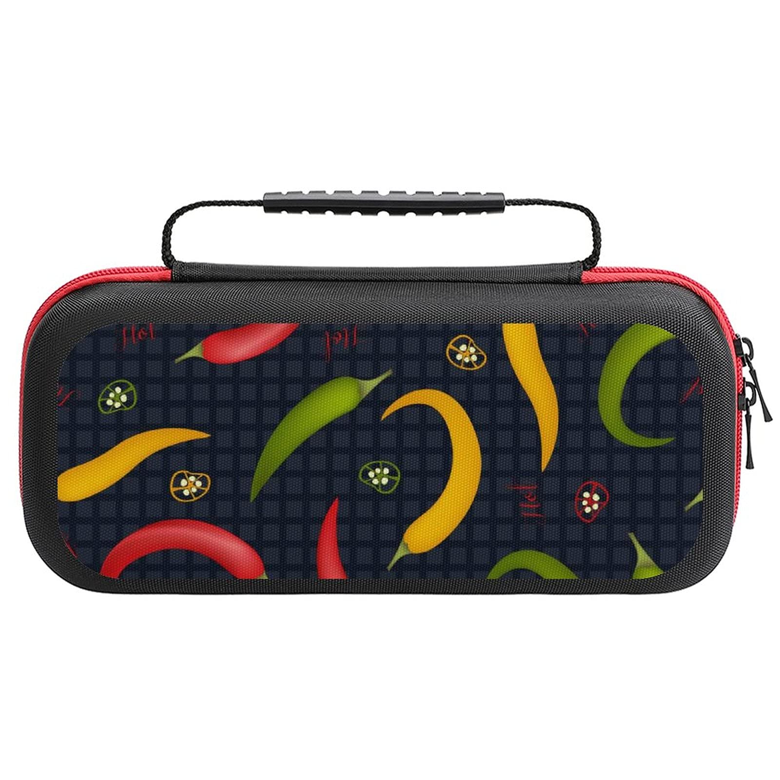 Colorful Chili Printed Travel Storage Bag for Nintendo Switch Lite & Accessories - Portable Carrying Case for Gaming, Commuting, and Outdoor Adventures